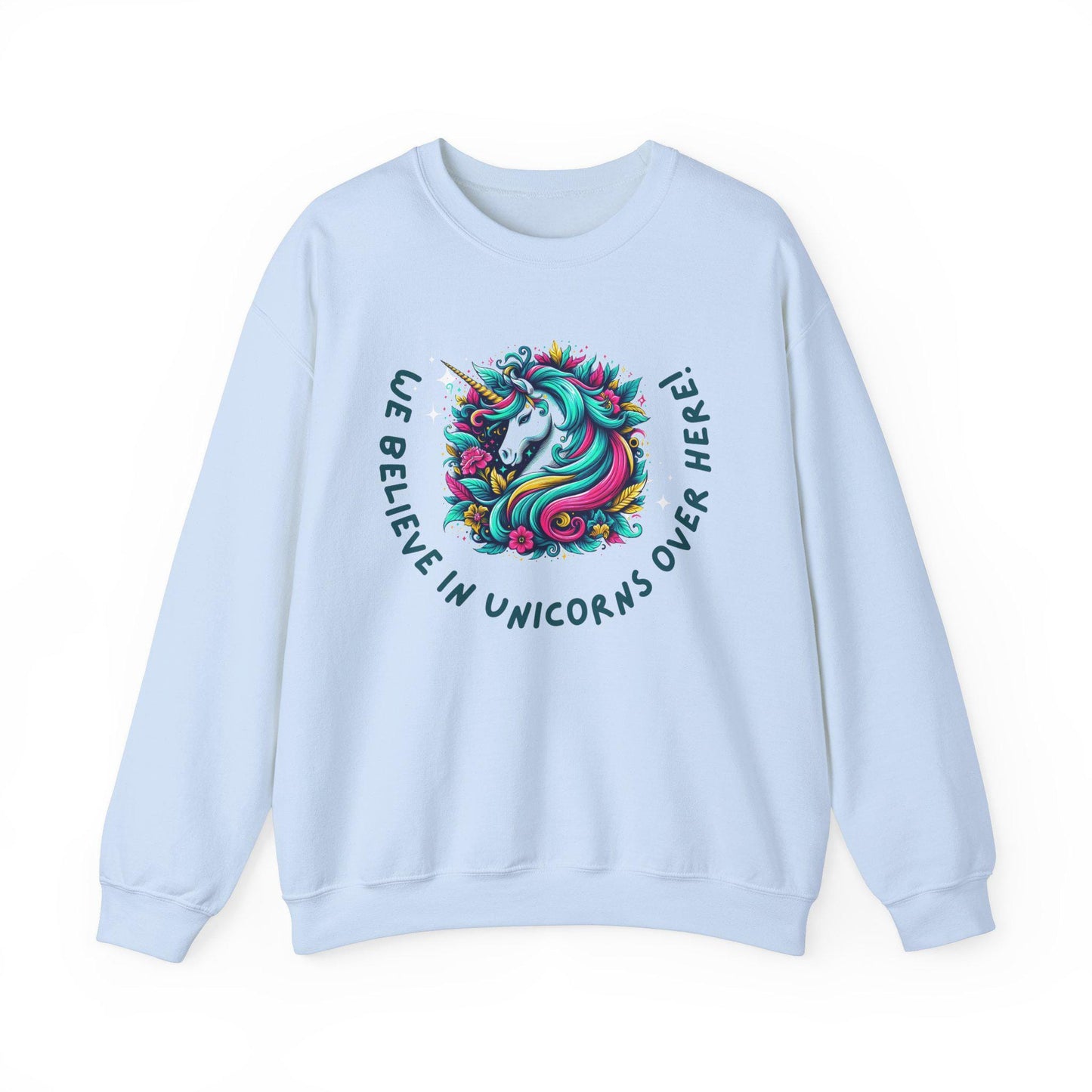Unisex Unicorn Sweatshirt - We Believe in Unicorns, Cozy Crewneck for Magical Moments, Perfect Gift for Animal Lovers, Fun & Whimsical