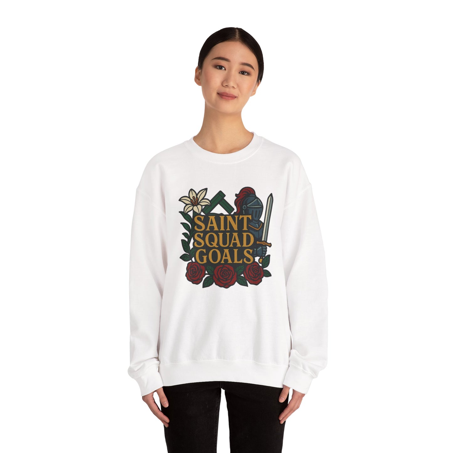 Saint Squad Goals Crewneck Sweatshirt, Cozy Unisex Sweatshirt, Gift for Friends, Holiday Apparel, Casual Fashion, Motivational Clothing