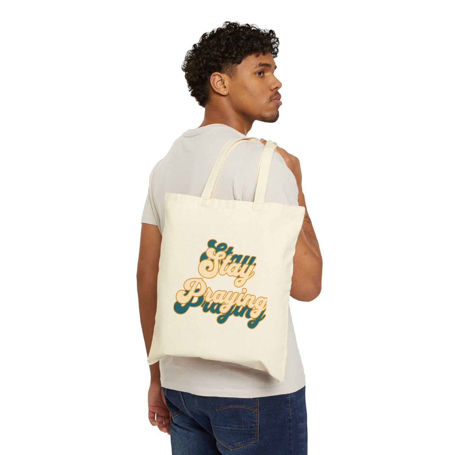 Divine Inspiration Stay Praying Reusable Christian Cotton Tote Bag Religious Gift Christian Gift Bag