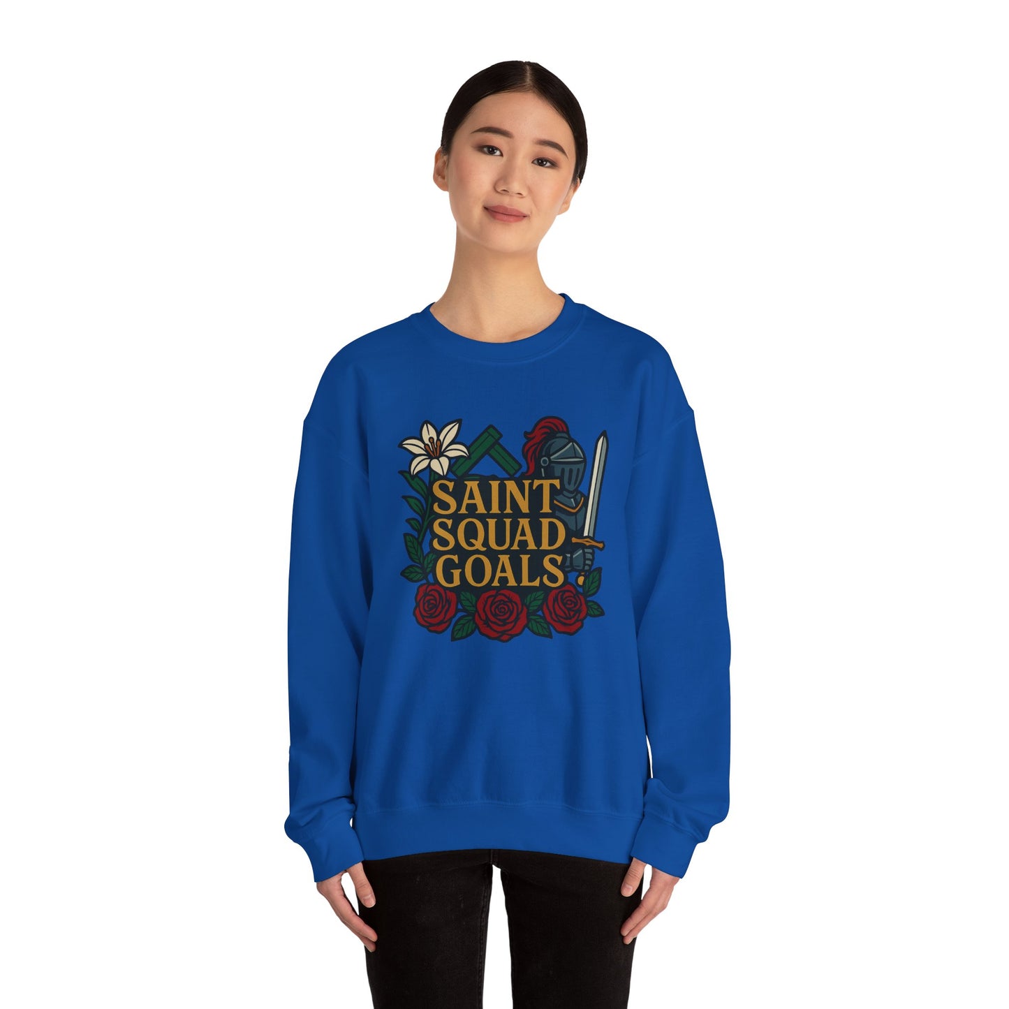 Saint Squad Goals Crewneck Sweatshirt, Cozy Unisex Sweatshirt, Gift for Friends, Holiday Apparel, Casual Fashion, Motivational Clothing