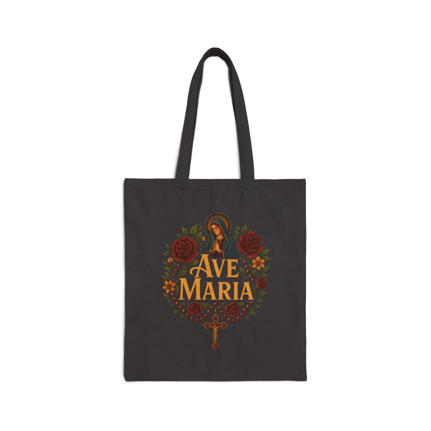 Ave Maria Cotton Canvas Tote Bag, Eco-Friendly Shopping Bag, Religious Gift, Floral Design, Perfect for Everyday Use