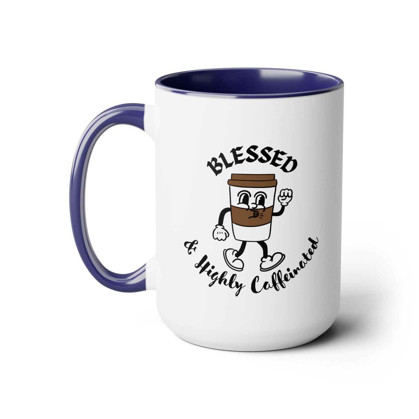 Blessed & Highly Caffeinated Mug: Faithful Gift, Office Gift, Christian Coffee Mug, Two-Tone Coffee Mugs, 15oz