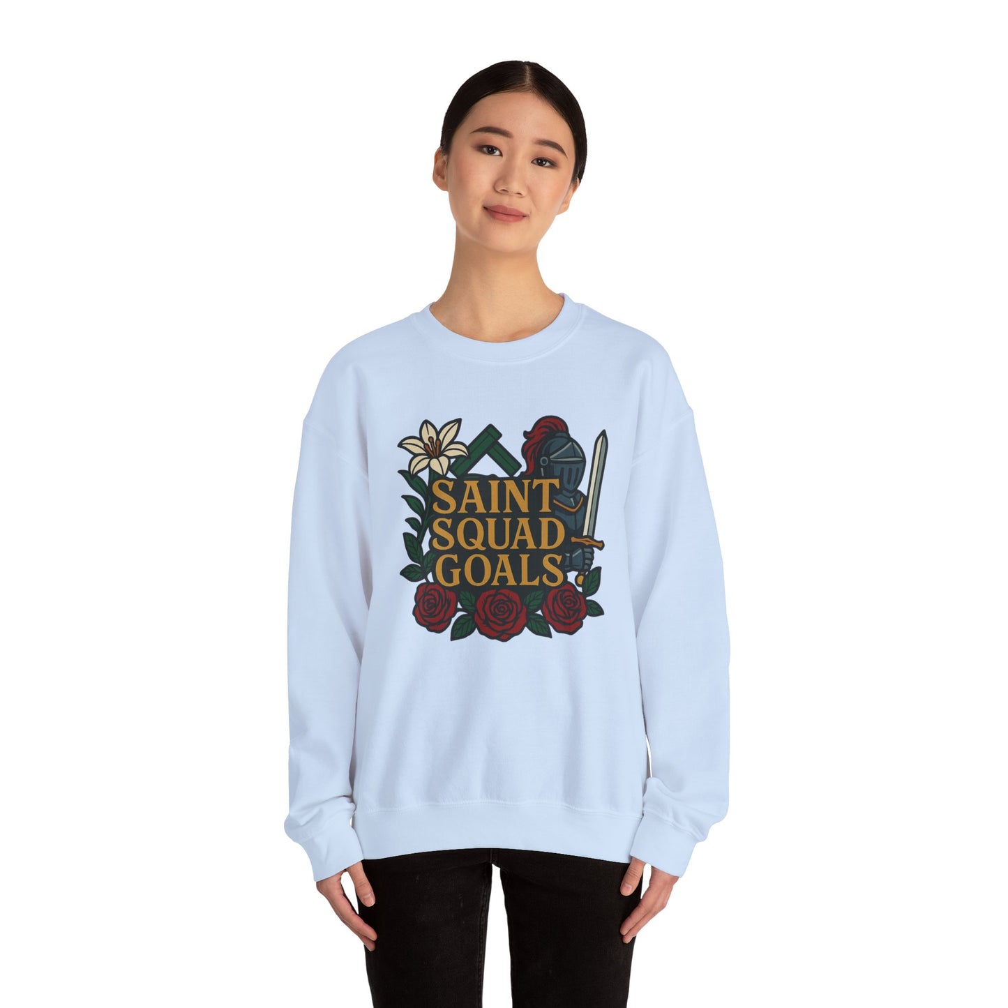 Saint Squad Goals Crewneck Sweatshirt, Cozy Unisex Sweatshirt, Gift for Friends, Holiday Apparel, Casual Fashion, Motivational Clothing