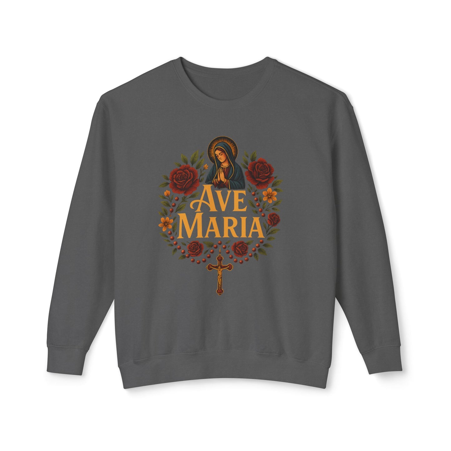 Ave Maria Unisex Lightweight Crewneck Sweatshirt - Perfect for Faithful Everyday Wear, Church Events, Religious Gifts, Cozy Casual Style