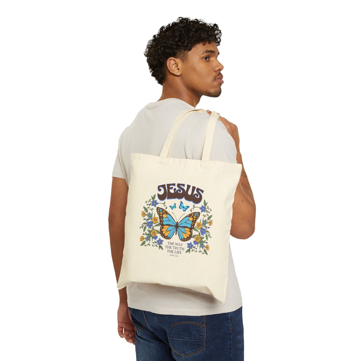 Divine Inspiration Jesus is the Way Reusable Christian Cotton Tote Bag Religious Gift Christian Gift Bag