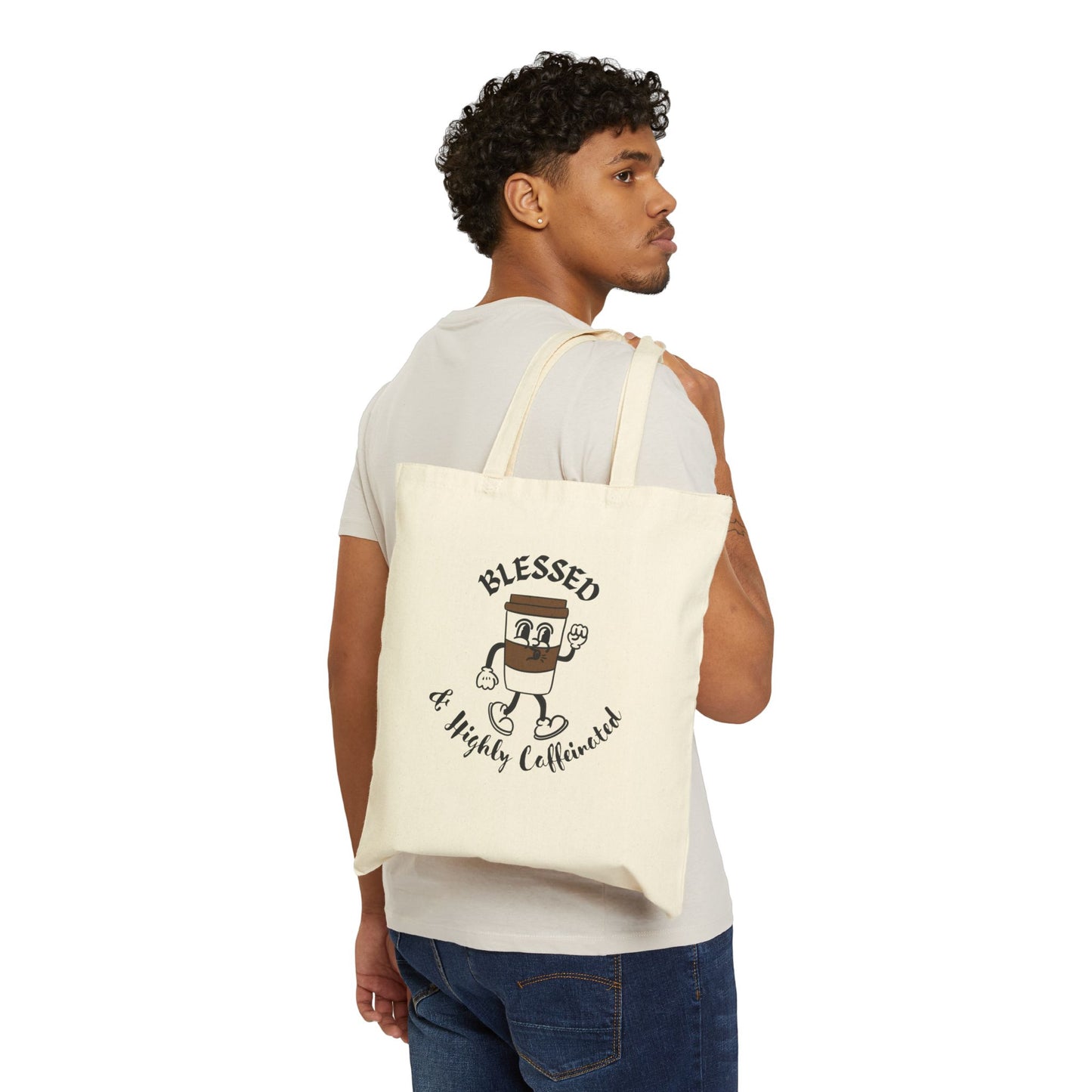 Blessed & Highly Caffeinated Reusable Christian Cotton Tote Bag Religious Gift Christian Coffee Lovers Gift Bag
