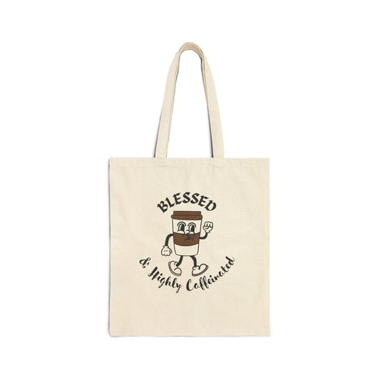 Blessed & Highly Caffeinated Reusable Christian Cotton Tote Bag Religious Gift Christian Coffee Lovers Gift Bag