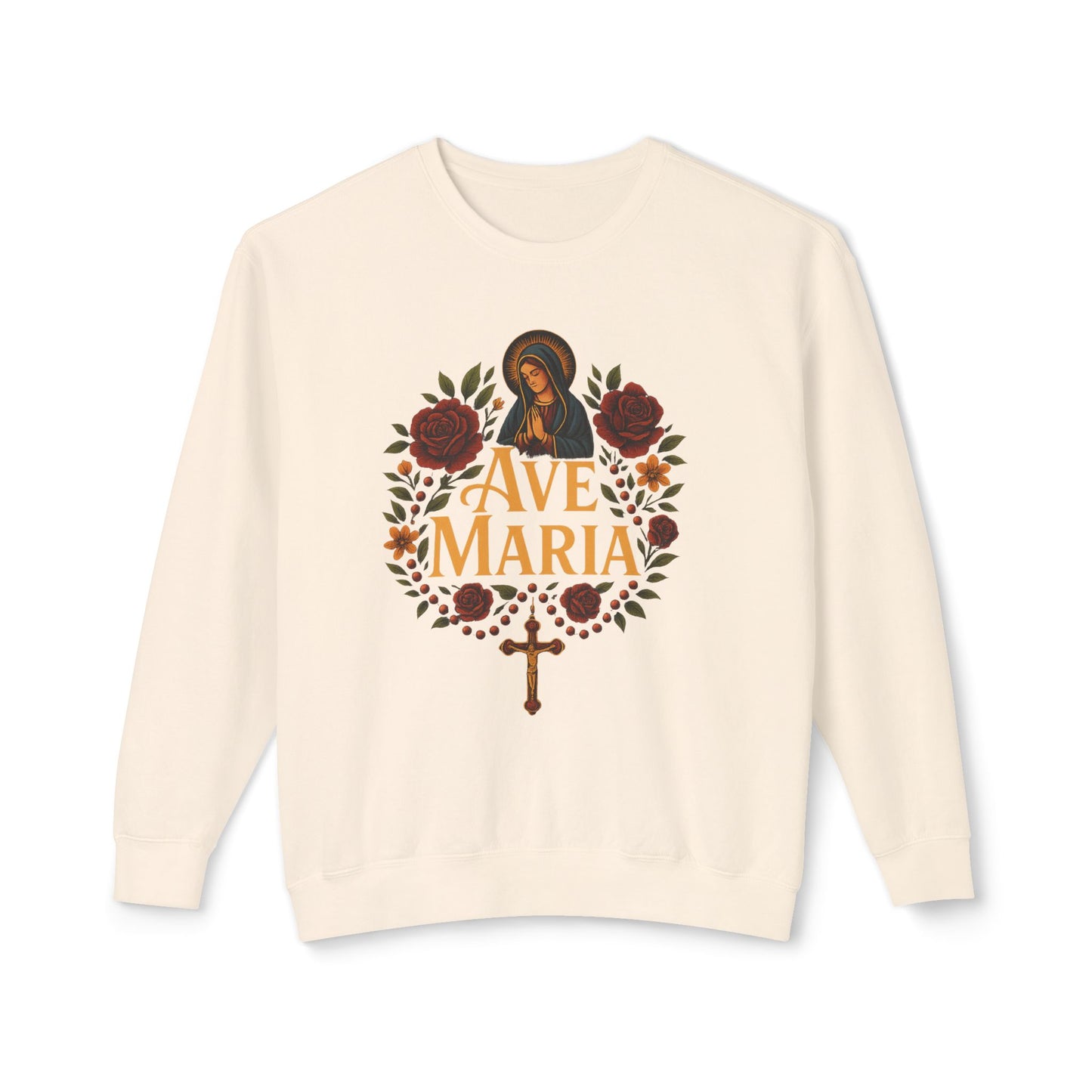 Ave Maria Unisex Lightweight Crewneck Sweatshirt - Perfect for Faithful Everyday Wear, Church Events, Religious Gifts, Cozy Casual Style