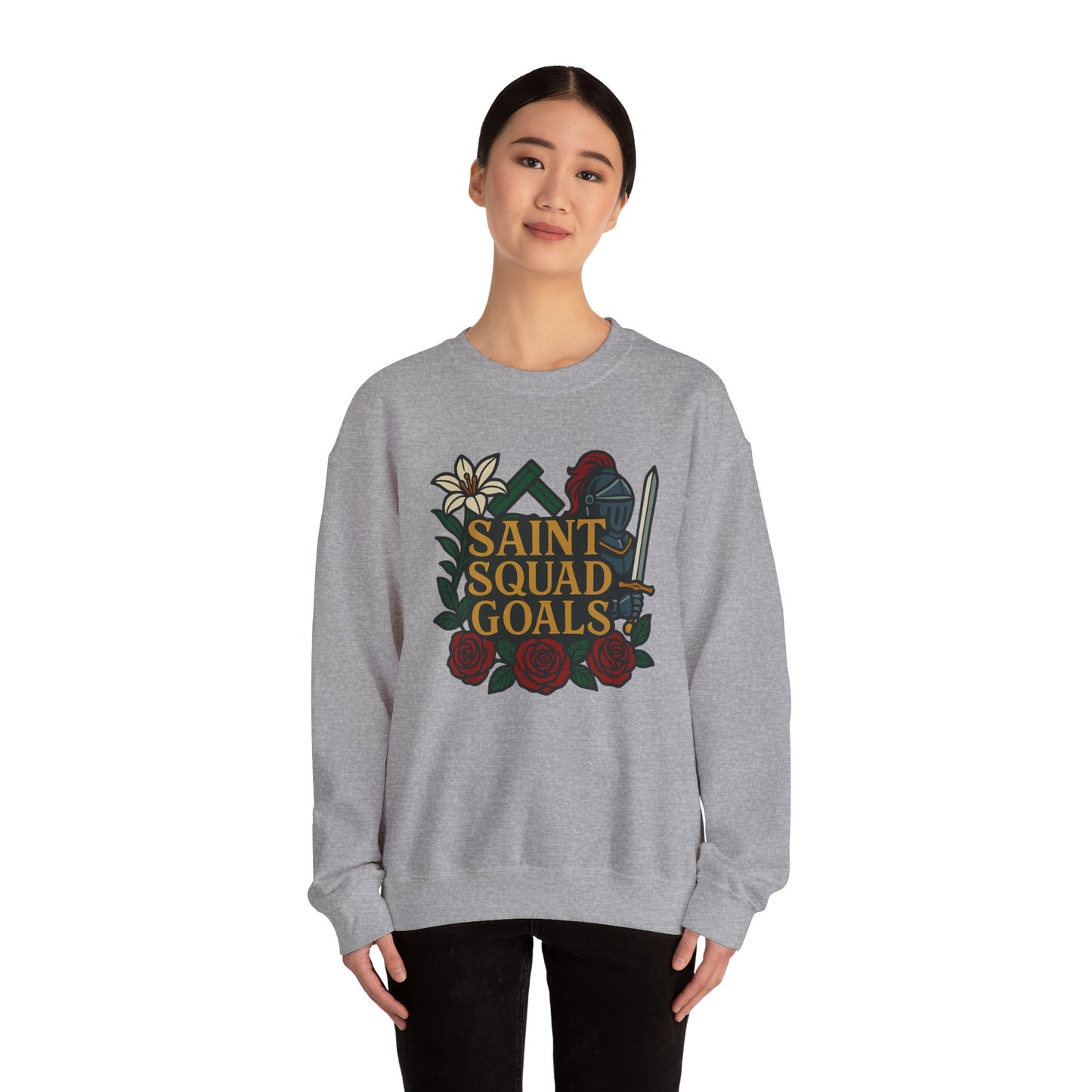 Saint Squad Goals Crewneck Sweatshirt, Cozy Unisex Sweatshirt, Gift for Friends, Holiday Apparel, Casual Fashion, Motivational Clothing