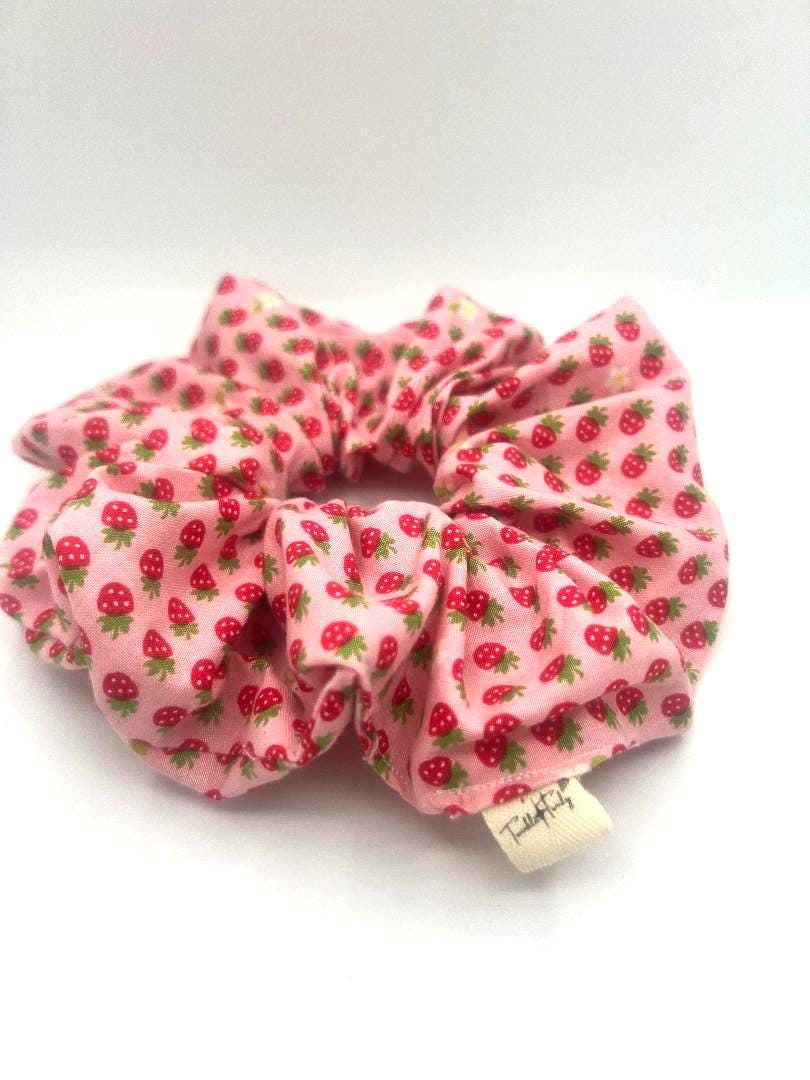 Strawberry Mania Scrunchie in Mini Regular and XL Sizes | Handmade Pink Hair Tie | Soft Durable Everyday Accessory | Gift for Her