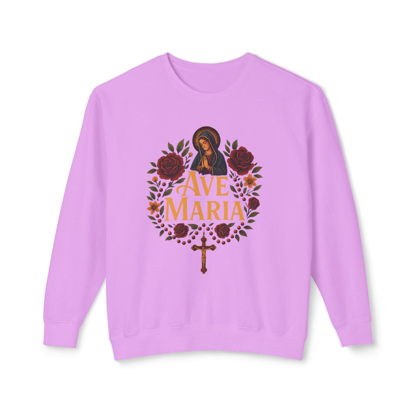 Ave Maria Unisex Lightweight Crewneck Sweatshirt - Perfect for Faithful Everyday Wear, Church Events, Religious Gifts, Cozy Casual Style