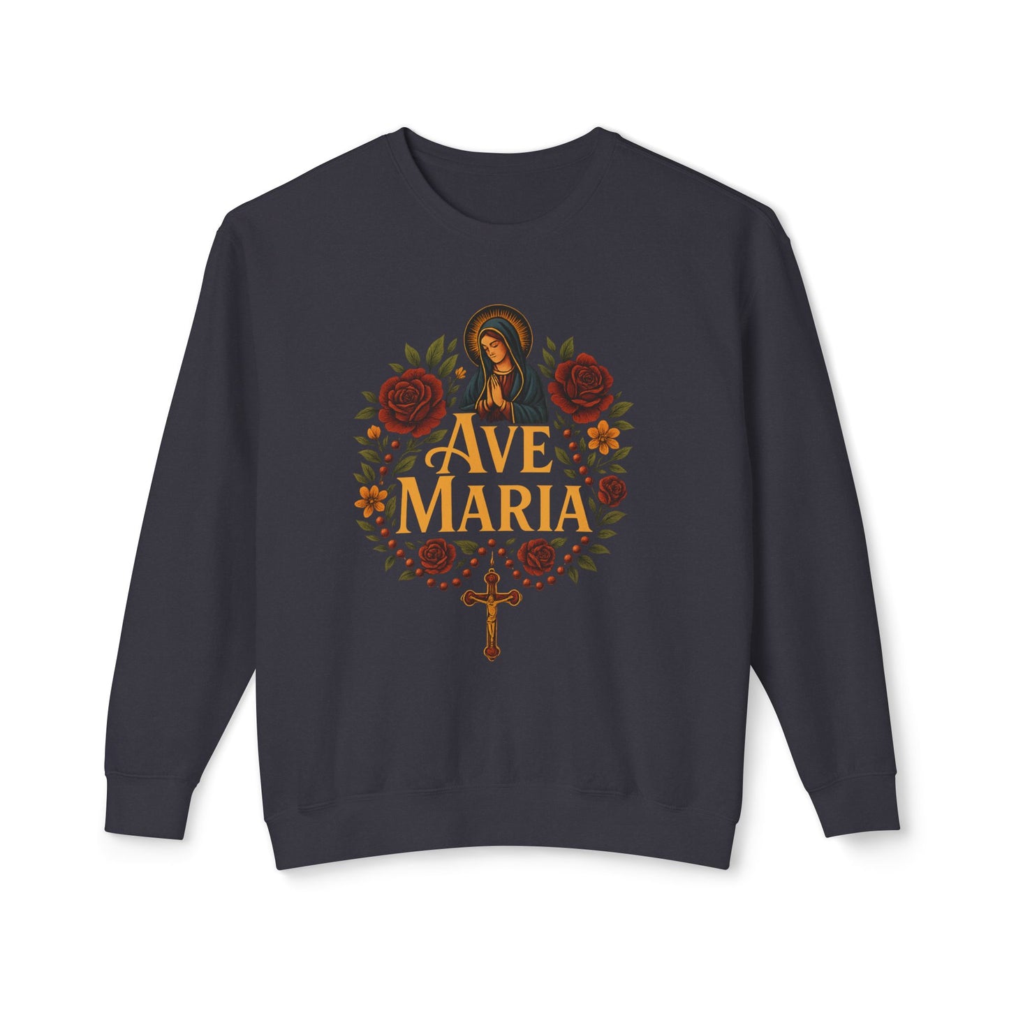 Ave Maria Unisex Lightweight Crewneck Sweatshirt - Perfect for Faithful Everyday Wear, Church Events, Religious Gifts, Cozy Casual Style