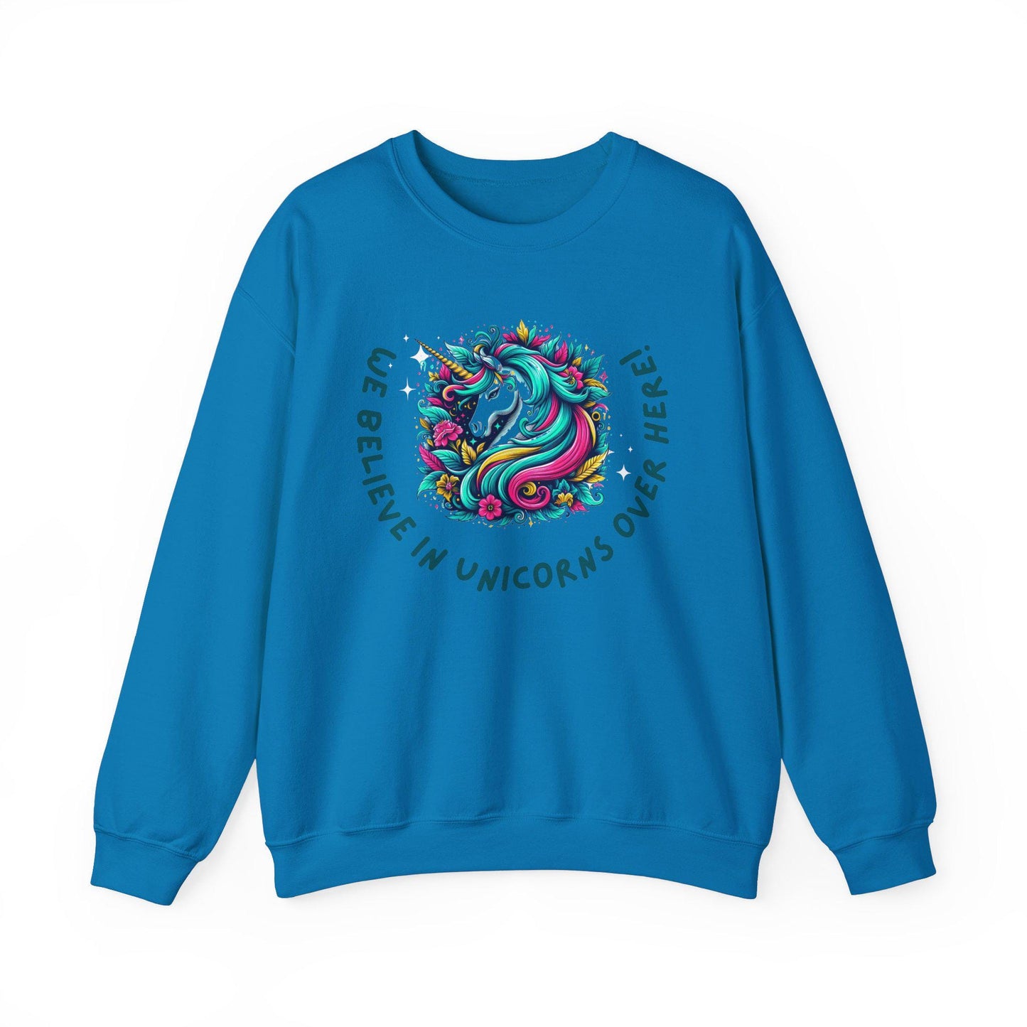 Unisex Unicorn Sweatshirt - We Believe in Unicorns, Cozy Crewneck for Magical Moments, Perfect Gift for Animal Lovers, Fun & Whimsical