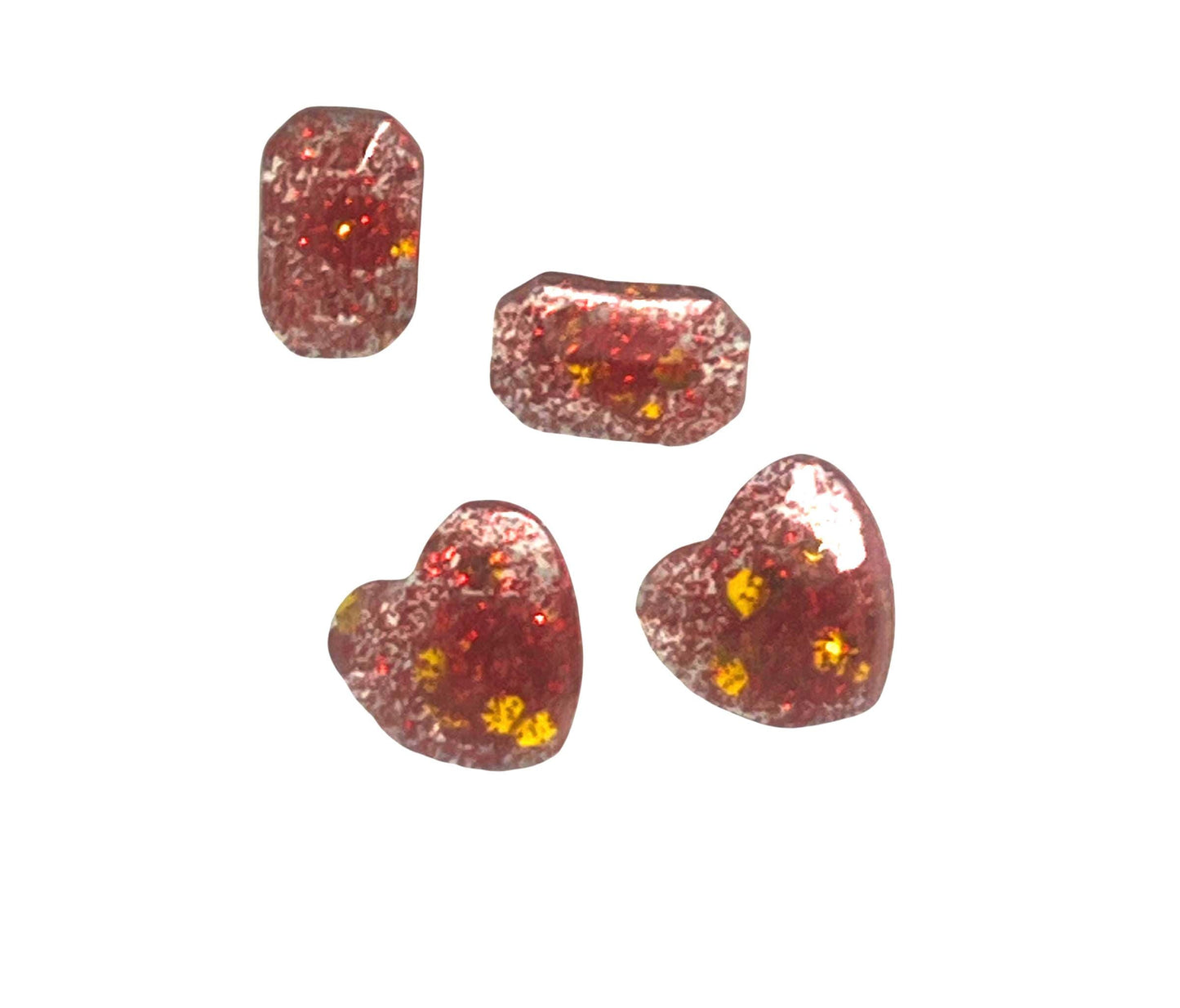 Sparkly Red and Gold Stud Earrings Set – 2 Pairs of Glittery Studs – Sparkly Jewelry for Kids, Teens & Adults, Handmade Gift