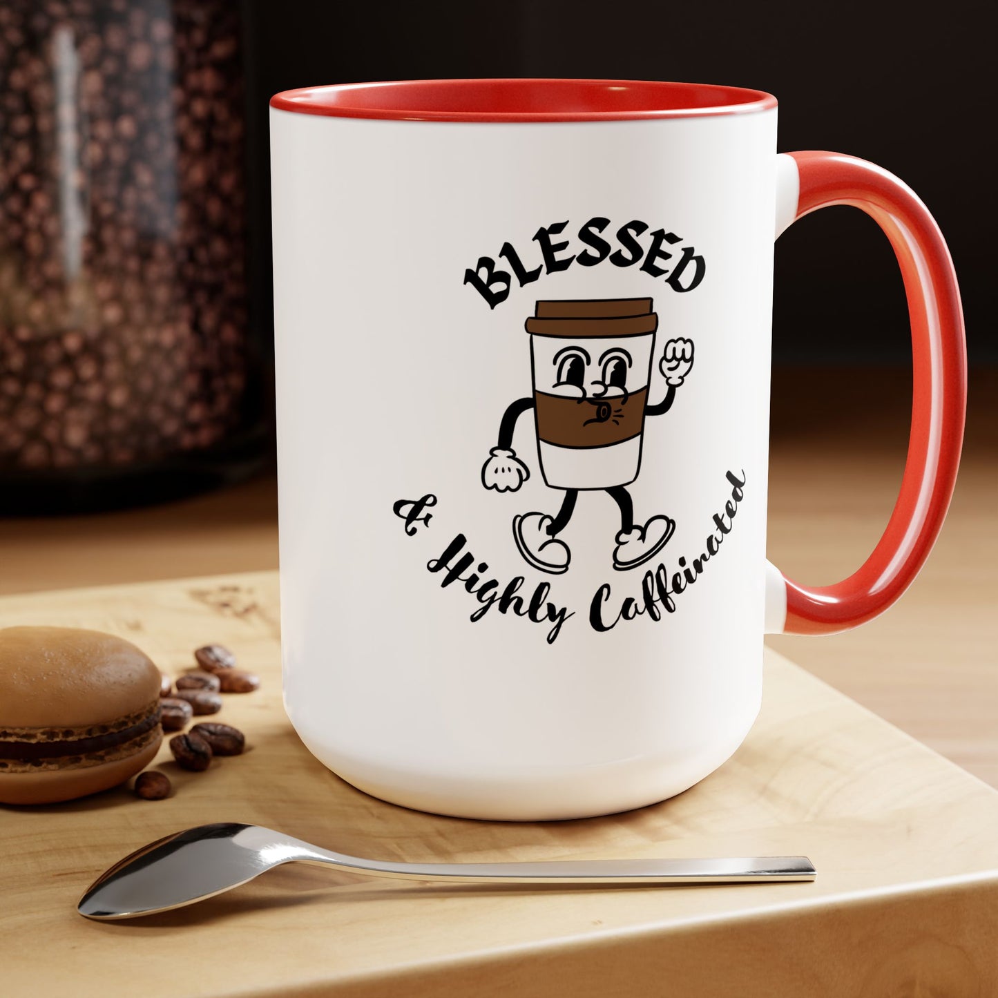 Blessed & Highly Caffeinated Mug:  Faithful Gift, Office Gift, Christian Coffee Mug, Two-Tone Coffee Mugs, 15oz