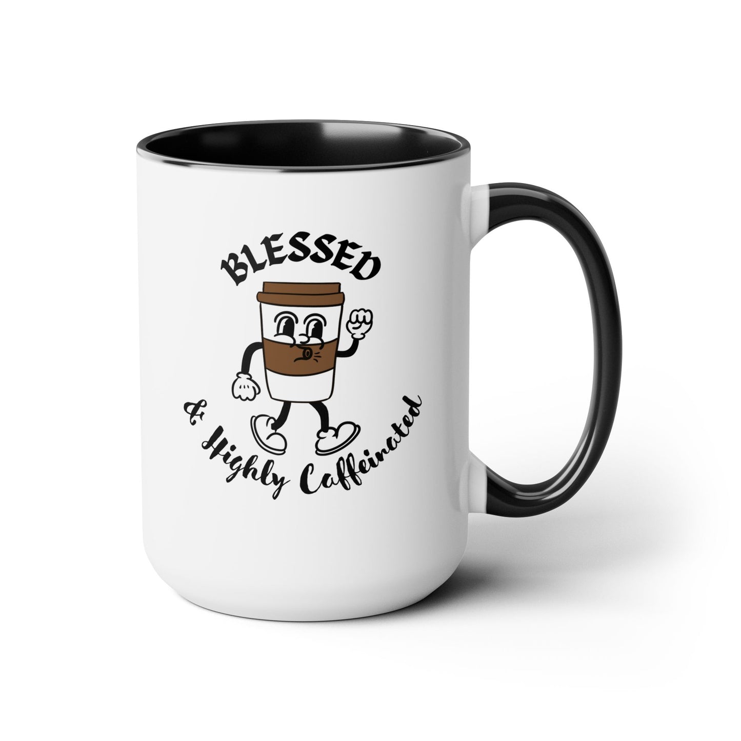 Blessed & Highly Caffeinated Mug:  Faithful Gift, Office Gift, Christian Coffee Mug, Two-Tone Coffee Mugs, 15oz