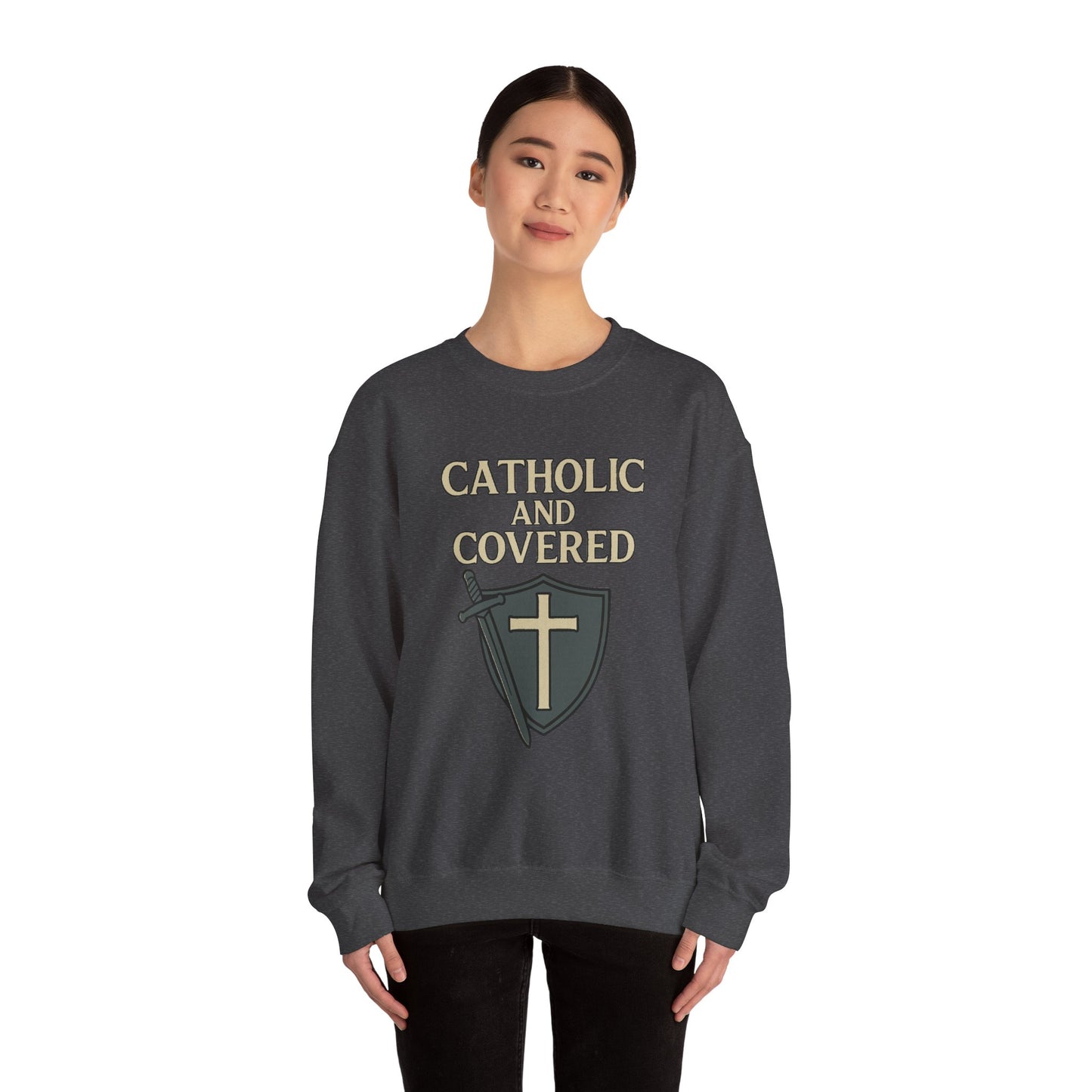 Catholic and Covered Sweatshirt, Religious Crewneck for Faith Lovers, Christian Gift for Holidays, Comfortable Everyday Wear, Unisex Apparel