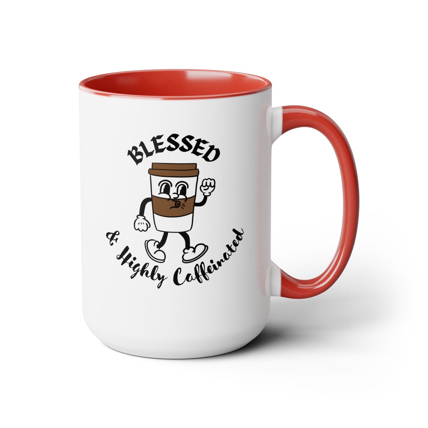 Blessed & Highly Caffeinated Mug:  Faithful Gift, Office Gift, Christian Coffee Mug, Two-Tone Coffee Mugs, 15oz