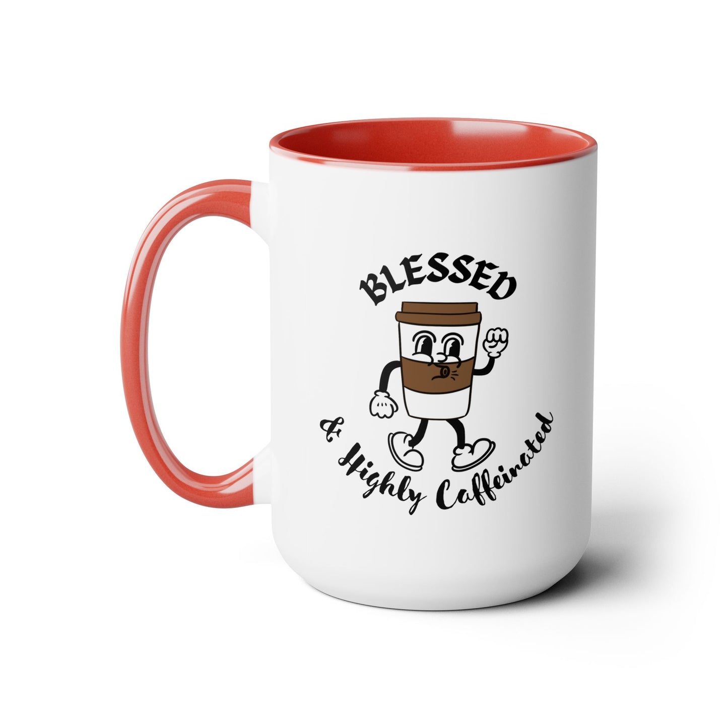 Blessed & Highly Caffeinated Mug:  Faithful Gift, Office Gift, Christian Coffee Mug, Two-Tone Coffee Mugs, 15oz