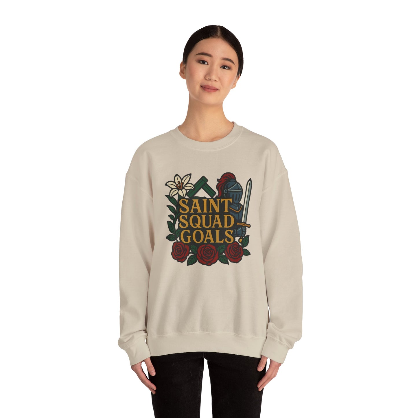 Saint Squad Goals Crewneck Sweatshirt, Cozy Unisex Sweatshirt, Gift for Friends, Holiday Apparel, Casual Fashion, Motivational Clothing