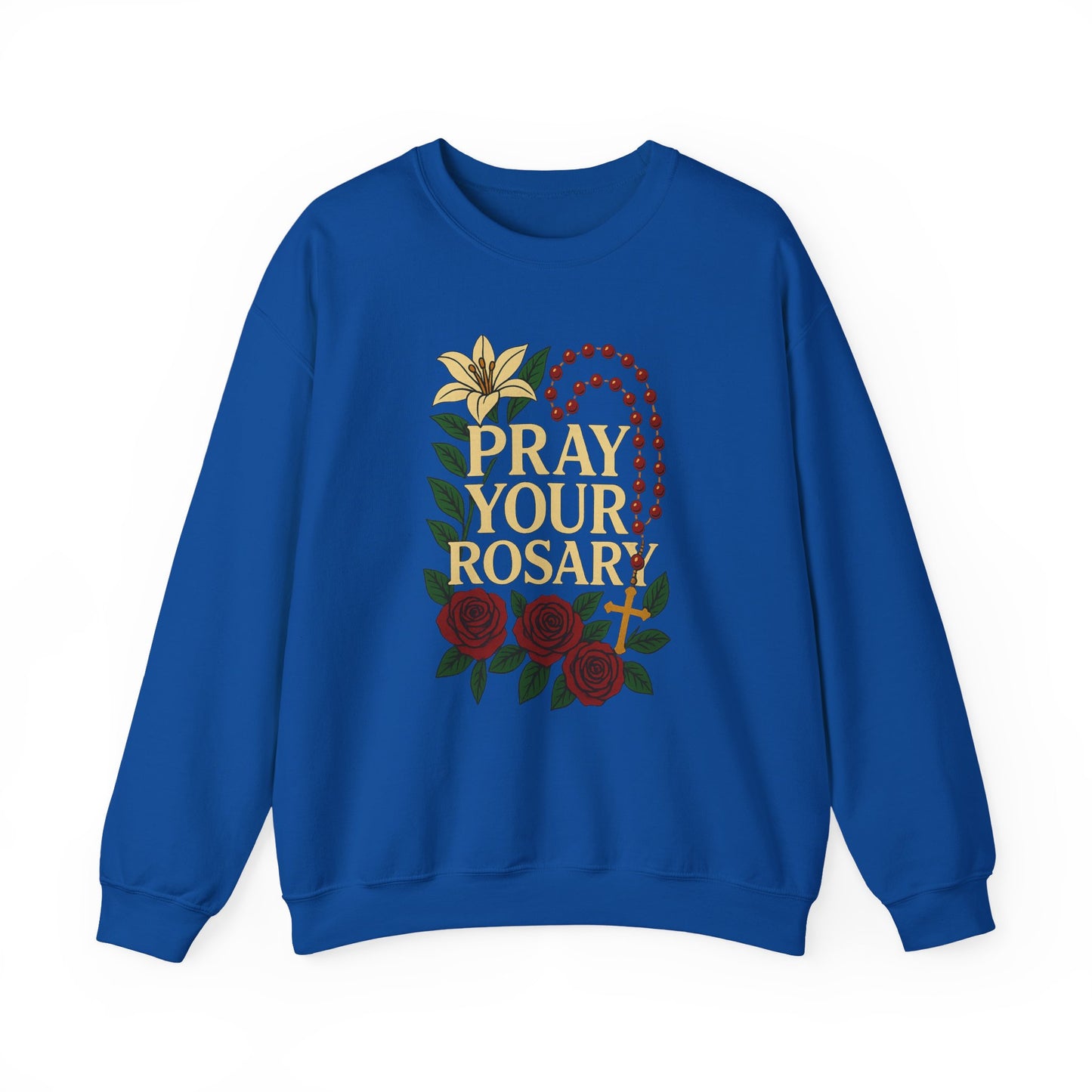 Pray Your Rosary Sweatshirt, Religious Crewneck, Christian Gift, Faith and Prayer Apparel, Cozy Spiritual Clothing, Perfect for Church