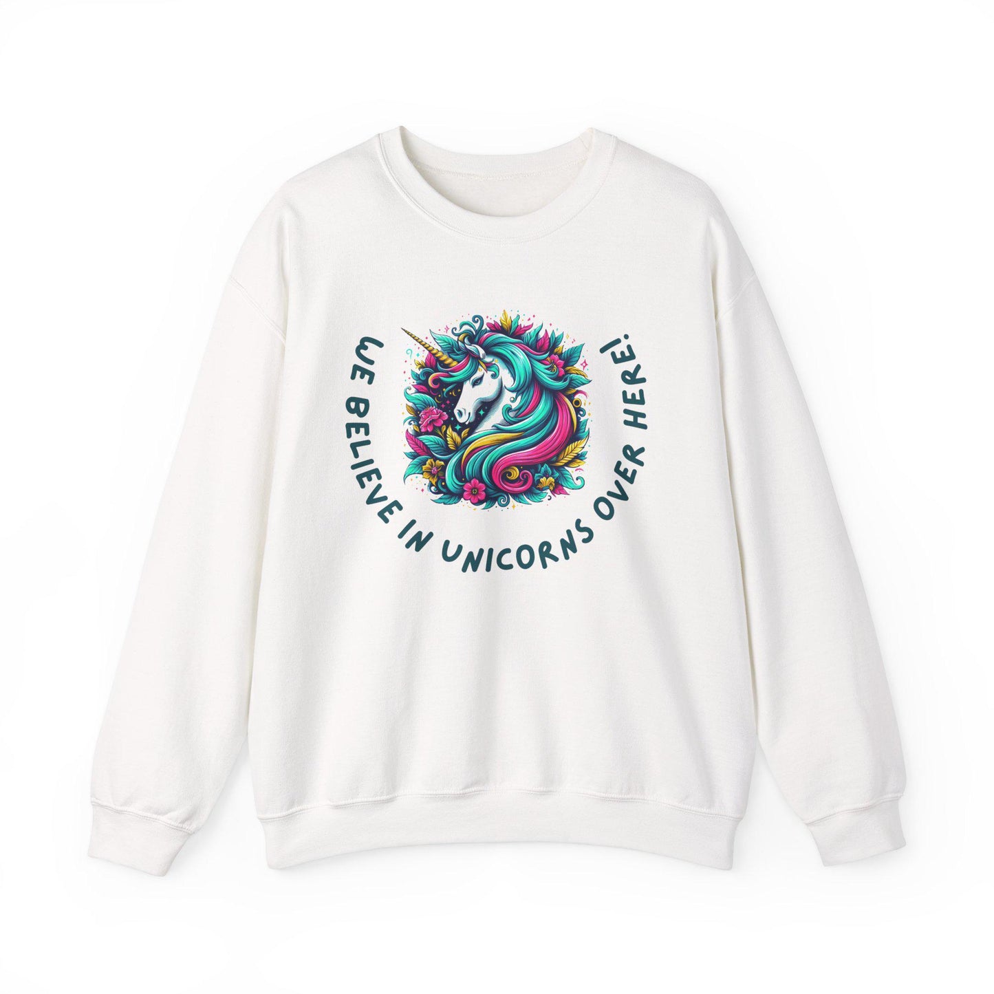 Unisex Unicorn Sweatshirt - We Believe in Unicorns, Cozy Crewneck for Magical Moments, Perfect Gift for Animal Lovers, Fun & Whimsical