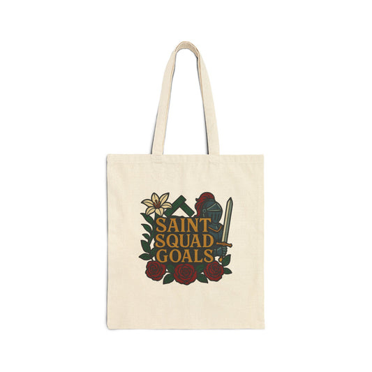 Saint Squad Goals Tote Bag | Flower Design Eco-Friendly Shopping Bag, Gift for Friends, Beach, Gym or Travel