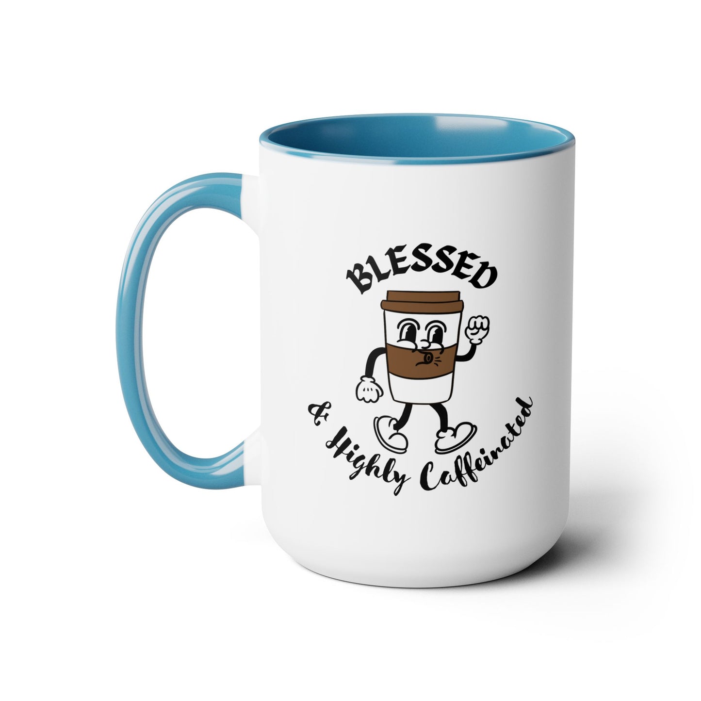 Blessed & Highly Caffeinated Mug:  Faithful Gift, Office Gift, Christian Coffee Mug, Two-Tone Coffee Mugs, 15oz