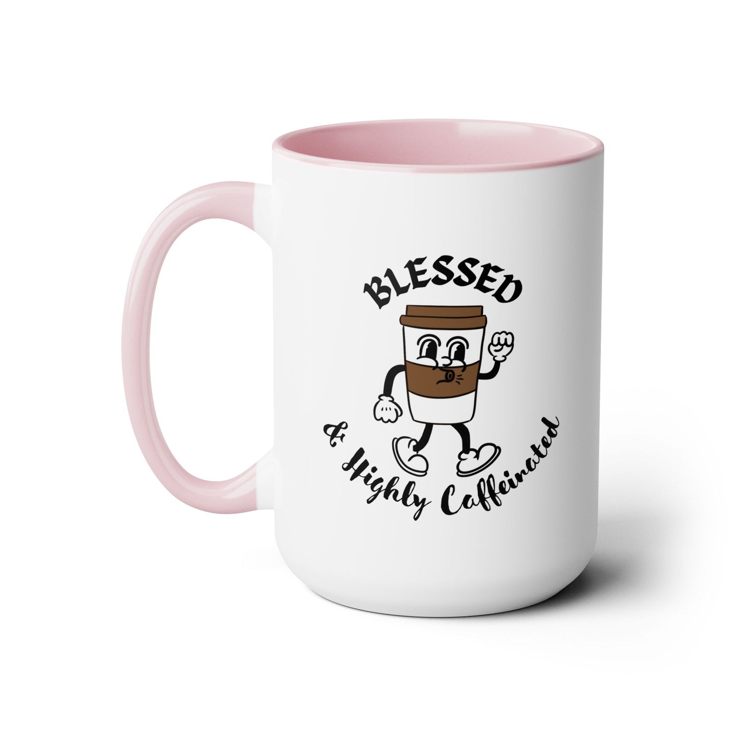 Blessed & Highly Caffeinated Mug:  Faithful Gift, Office Gift, Christian Coffee Mug, Two-Tone Coffee Mugs, 15oz