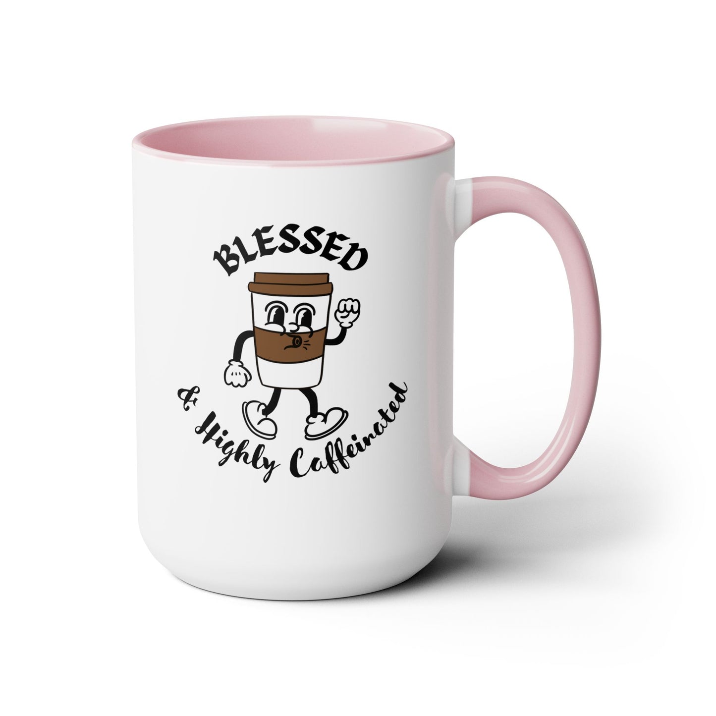 Blessed & Highly Caffeinated Mug:  Faithful Gift, Office Gift, Christian Coffee Mug, Two-Tone Coffee Mugs, 15oz
