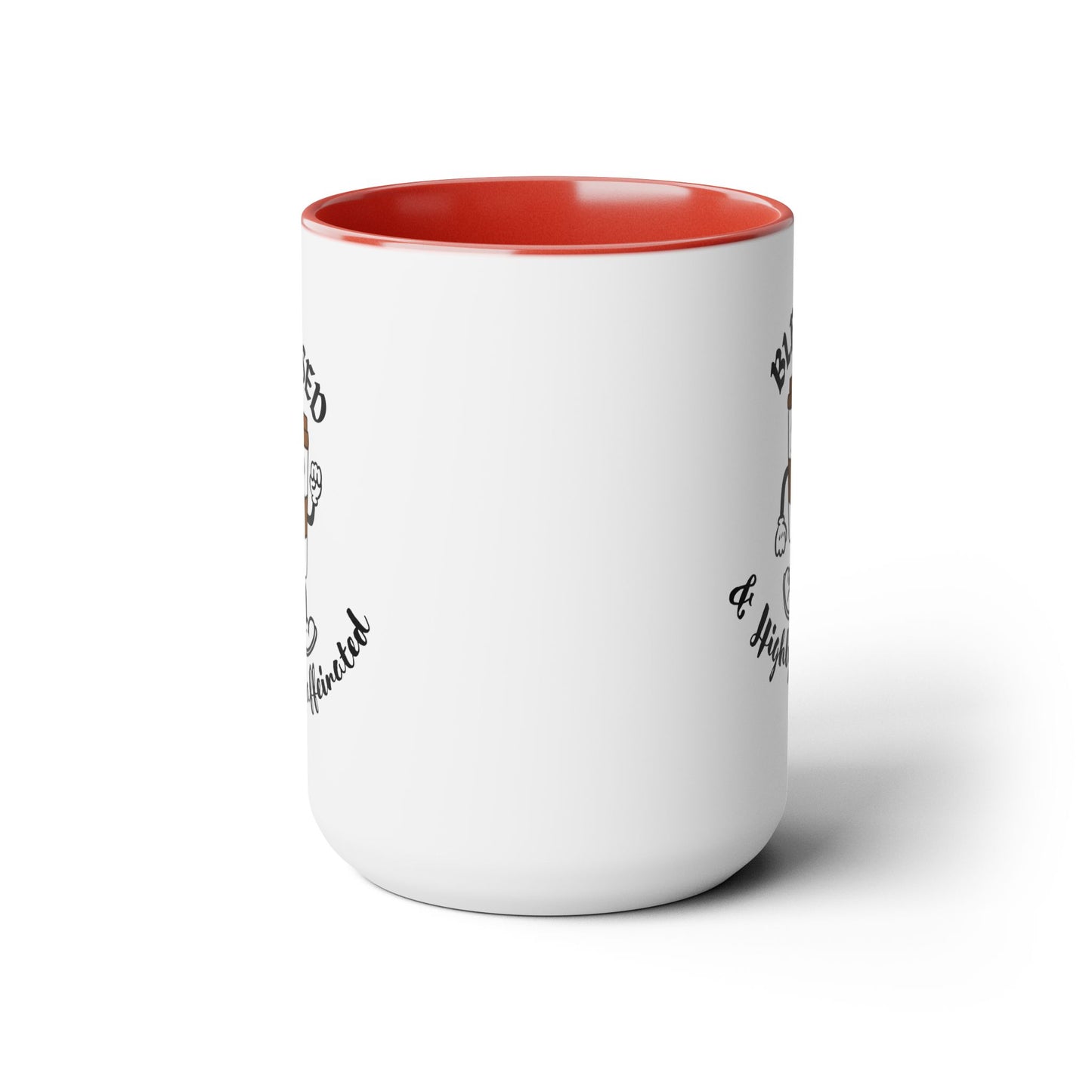 Blessed & Highly Caffeinated Mug:  Faithful Gift, Office Gift, Christian Coffee Mug, Two-Tone Coffee Mugs, 15oz