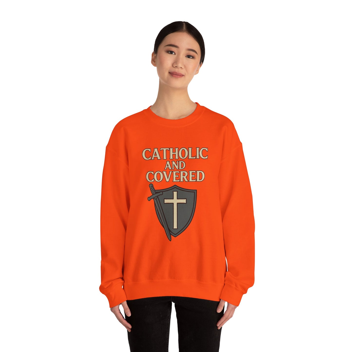 Catholic and Covered Sweatshirt, Religious Crewneck for Faith Lovers, Christian Gift for Holidays, Comfortable Everyday Wear, Unisex Apparel
