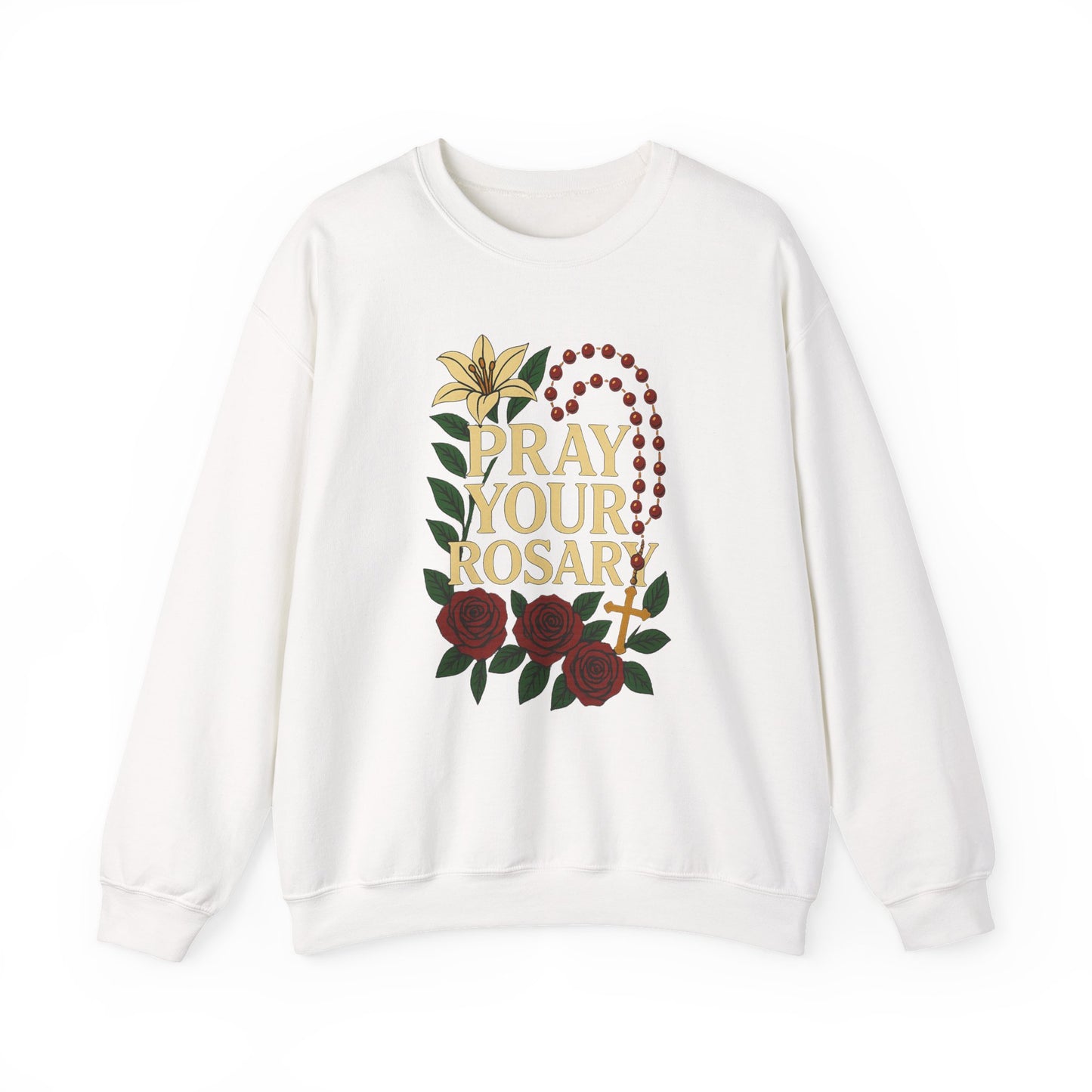 Pray Your Rosary Sweatshirt, Religious Crewneck, Christian Gift, Faith and Prayer Apparel, Cozy Spiritual Clothing, Perfect for Church