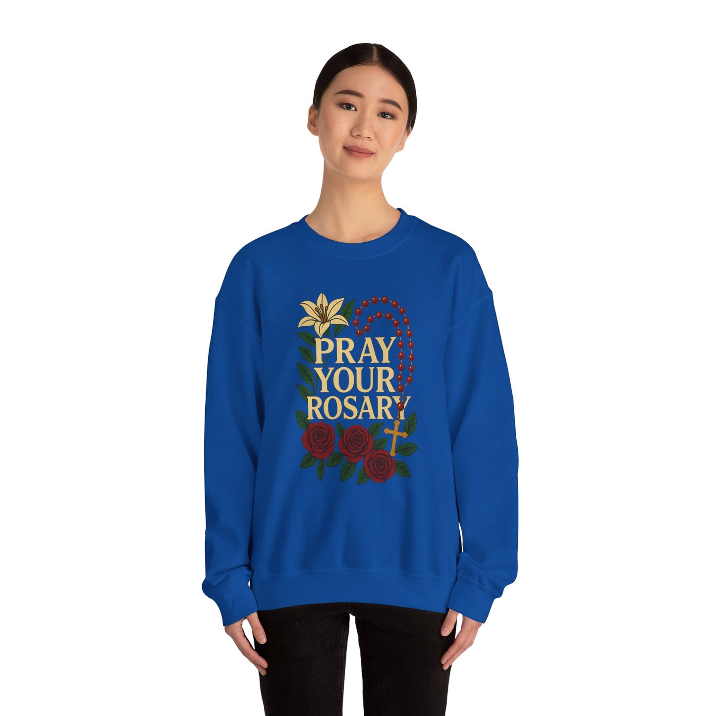 Pray Your Rosary Sweatshirt, Religious Crewneck, Christian Gift, Faith and Prayer Apparel, Cozy Spiritual Clothing, Perfect for Church