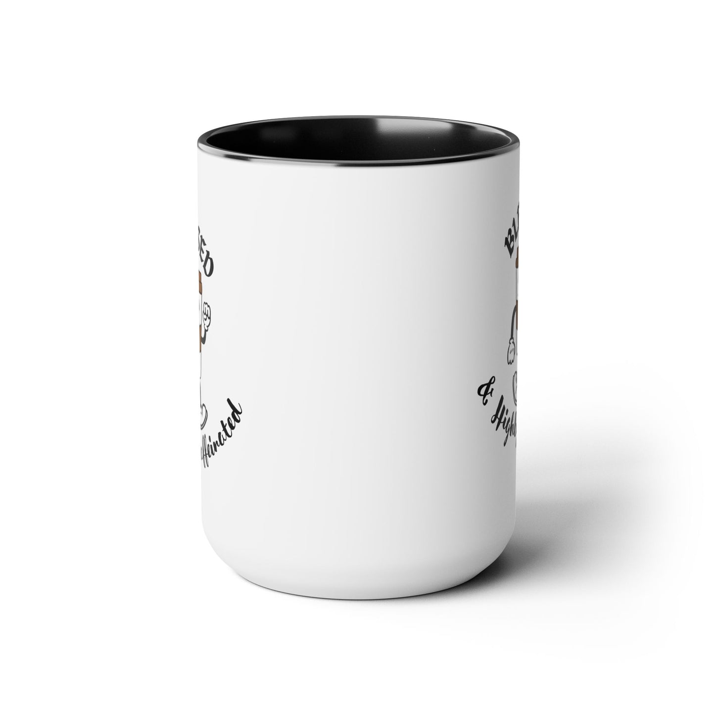 Blessed & Highly Caffeinated Mug:  Faithful Gift, Office Gift, Christian Coffee Mug, Two-Tone Coffee Mugs, 15oz