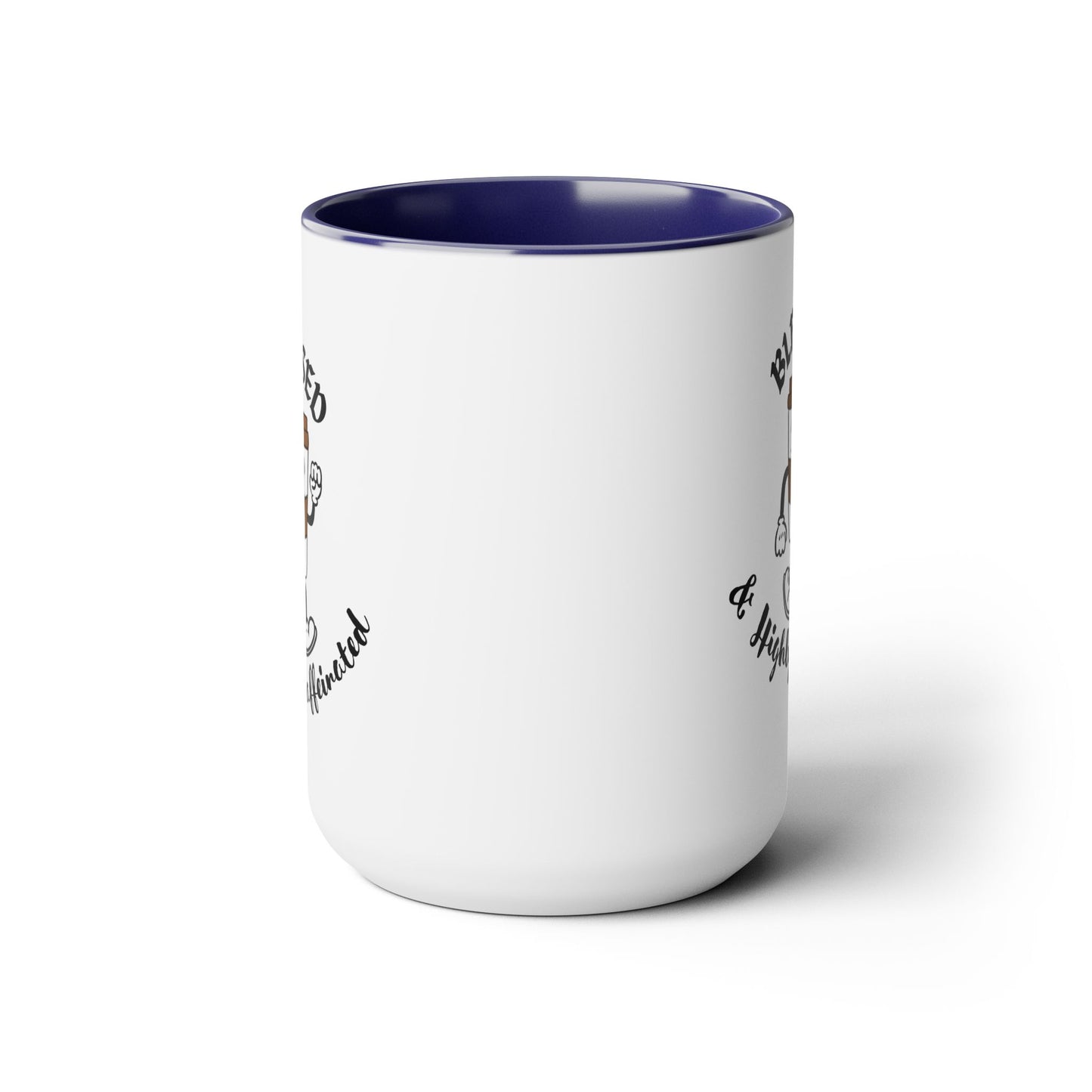 Blessed & Highly Caffeinated Mug:  Faithful Gift, Office Gift, Christian Coffee Mug, Two-Tone Coffee Mugs, 15oz