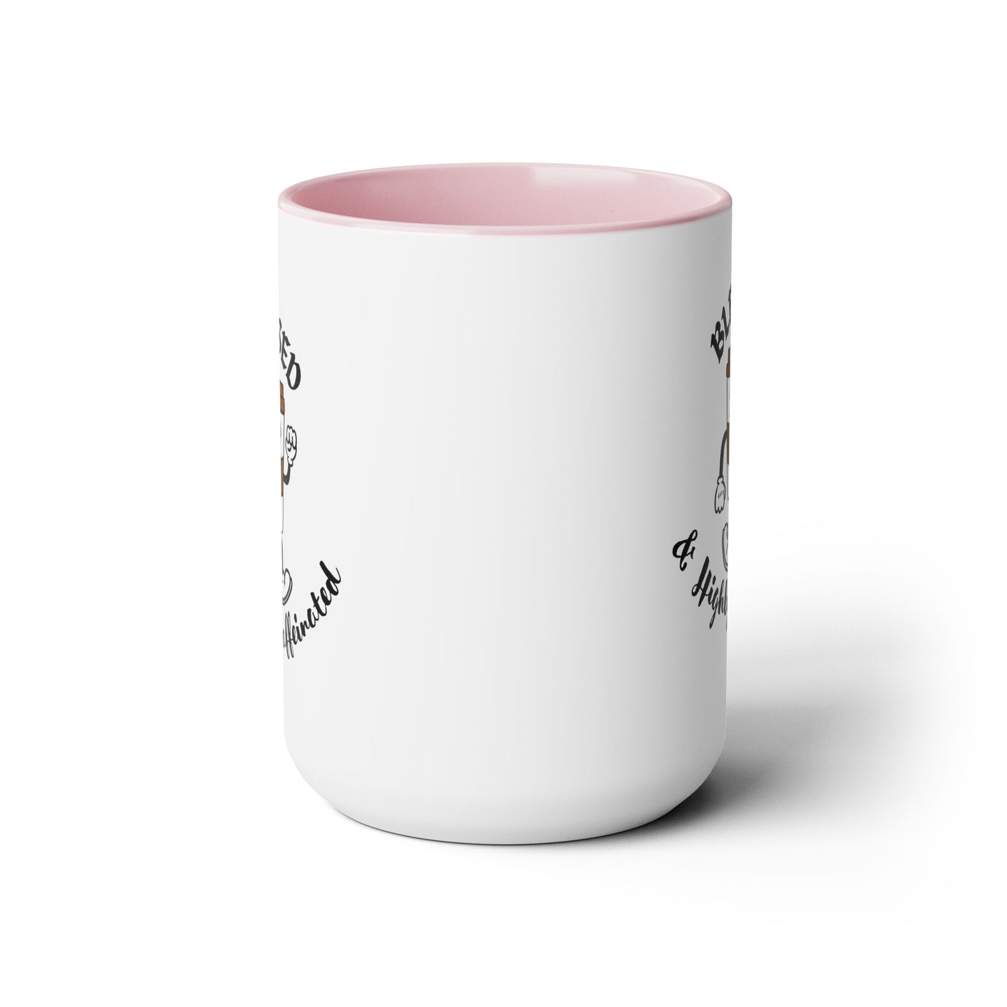 Blessed & Highly Caffeinated Mug:  Faithful Gift, Office Gift, Christian Coffee Mug, Two-Tone Coffee Mugs, 15oz