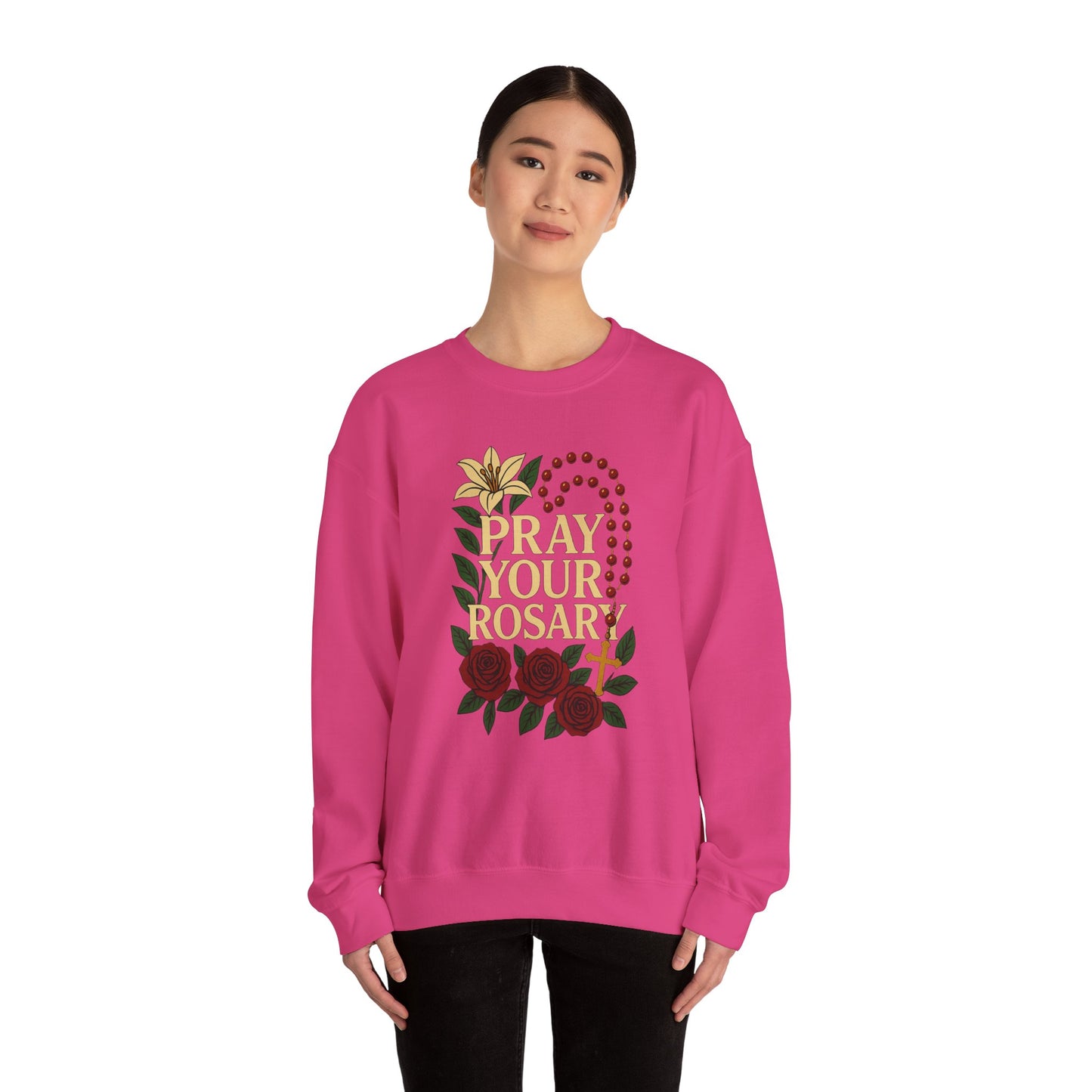 Pray Your Rosary Sweatshirt, Religious Crewneck, Christian Gift, Faith and Prayer Apparel, Cozy Spiritual Clothing, Perfect for Church