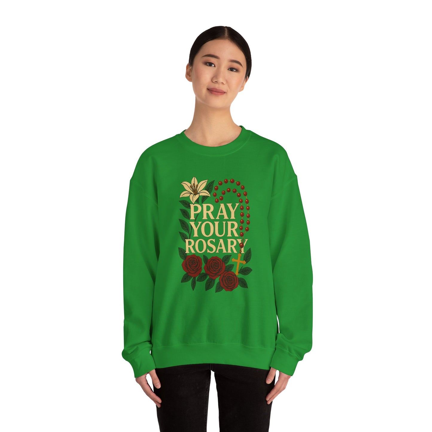 Pray Your Rosary Sweatshirt, Religious Crewneck, Christian Gift, Faith and Prayer Apparel, Cozy Spiritual Clothing, Perfect for Church