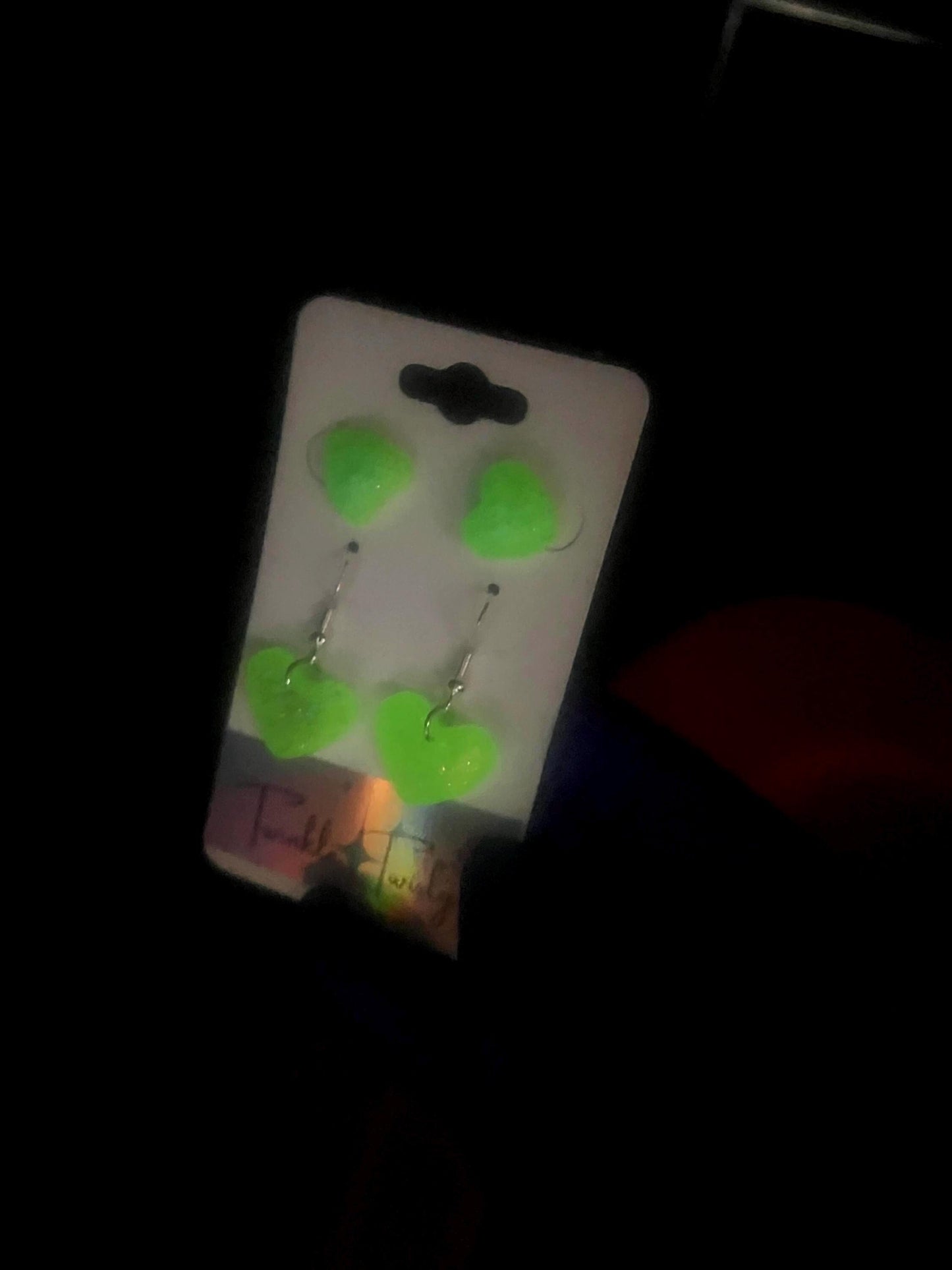 Yellow Glow-in the Dark Sparkly Heart Earrings Set – 1 Pair Heart Stud and 1 Pair Heart Dangle Jewelry for Kids, Teens & Adults, Handmade