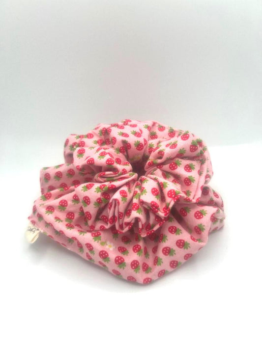 Strawberry Mania Scrunchie in Mini Regular and XL Sizes | Handmade Pink Hair Tie | Soft Durable Everyday Accessory | Gift for Her