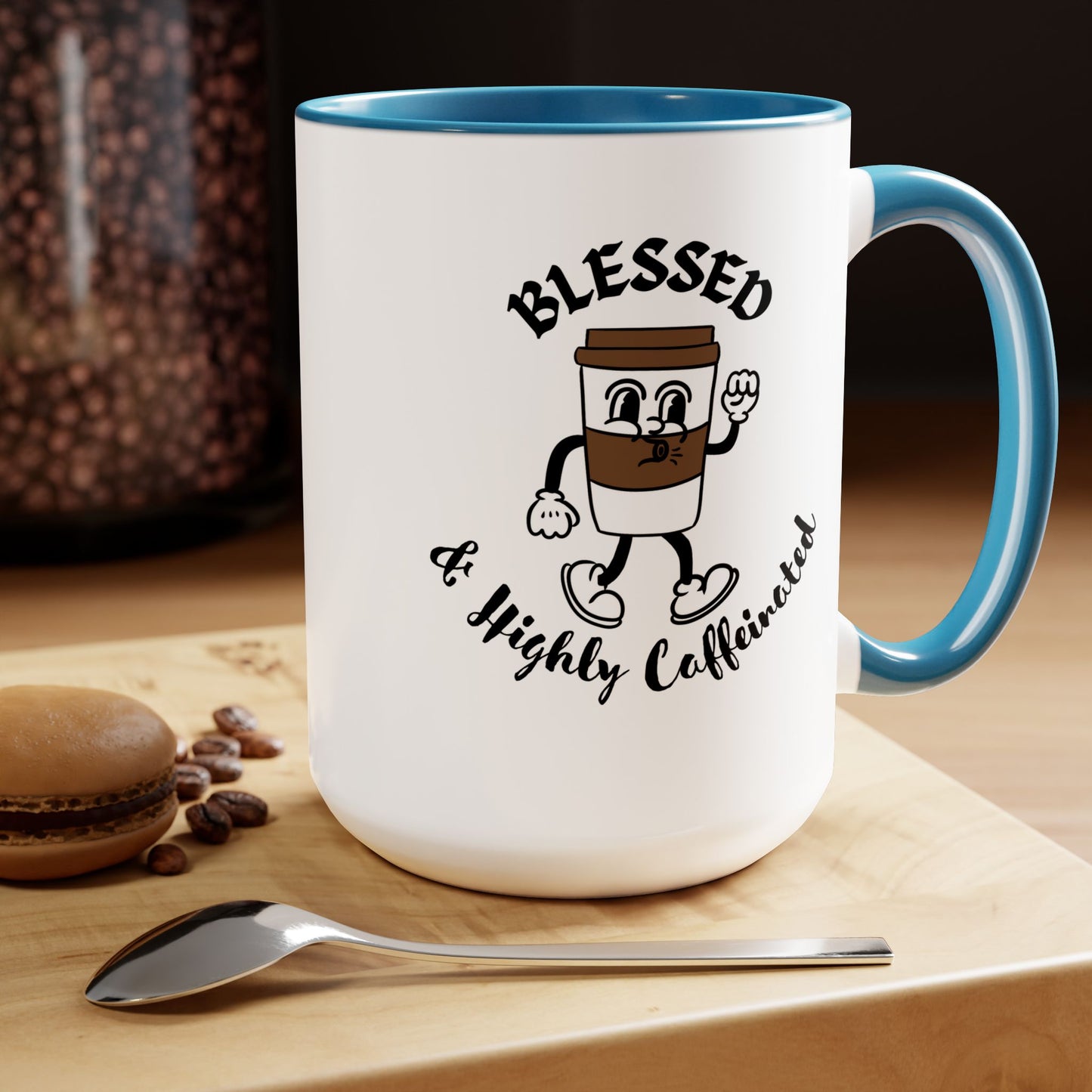 Blessed & Highly Caffeinated Mug:  Faithful Gift, Office Gift, Christian Coffee Mug, Two-Tone Coffee Mugs, 15oz