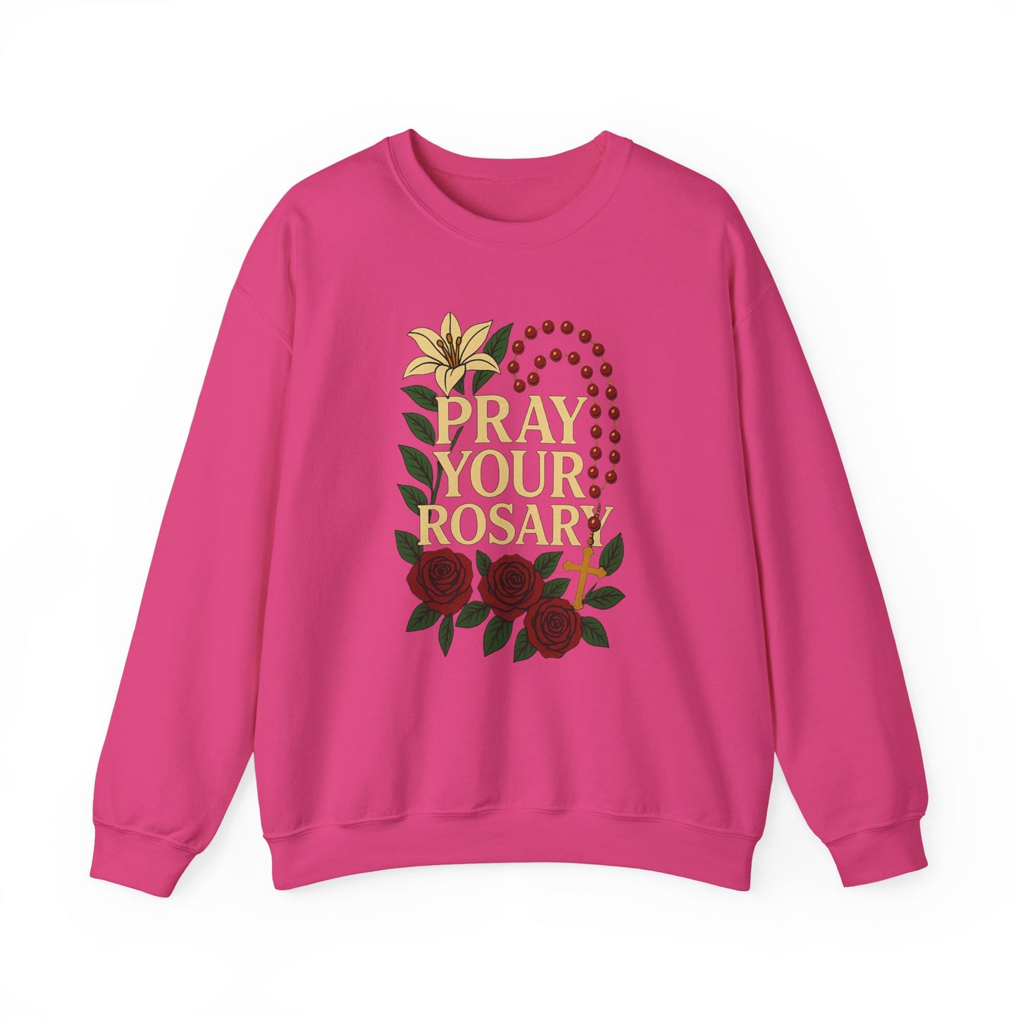 Pray Your Rosary Sweatshirt, Religious Crewneck, Christian Gift, Faith and Prayer Apparel, Cozy Spiritual Clothing, Perfect for Church