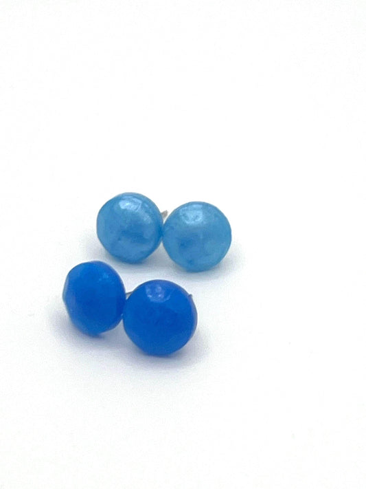 Shades of Blue, 2 Pairs of Beautiful Blue Round stud Earrings for Kids, Teens & Adults Handmade in the USA