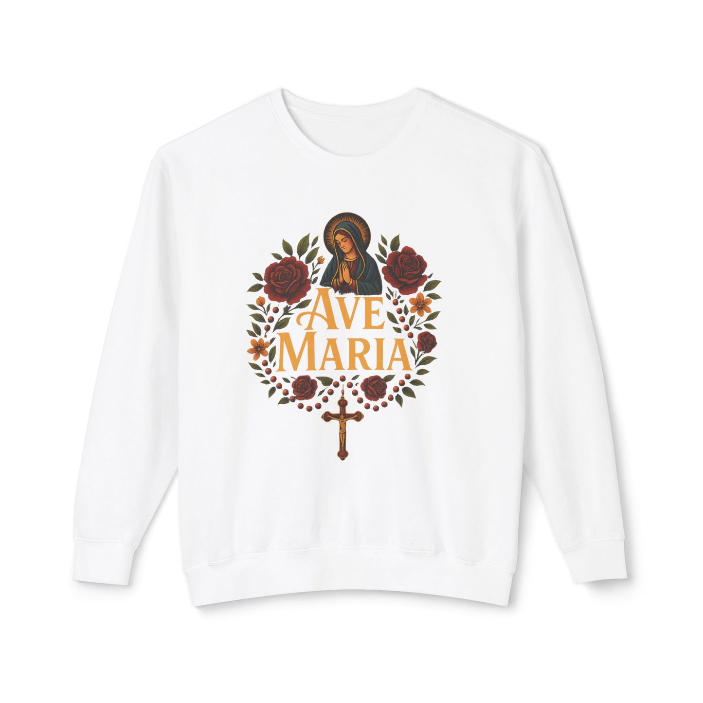 Ave Maria Unisex Lightweight Crewneck Sweatshirt - Perfect for Faithful Everyday Wear, Church Events, Religious Gifts, Cozy Casual Style