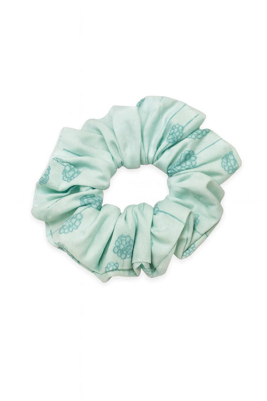 Handmade Mint Green Floral Scrunchie – Soft Hair Tie, Gentle Ponytail Holder, Cute Everyday Hair Accessory