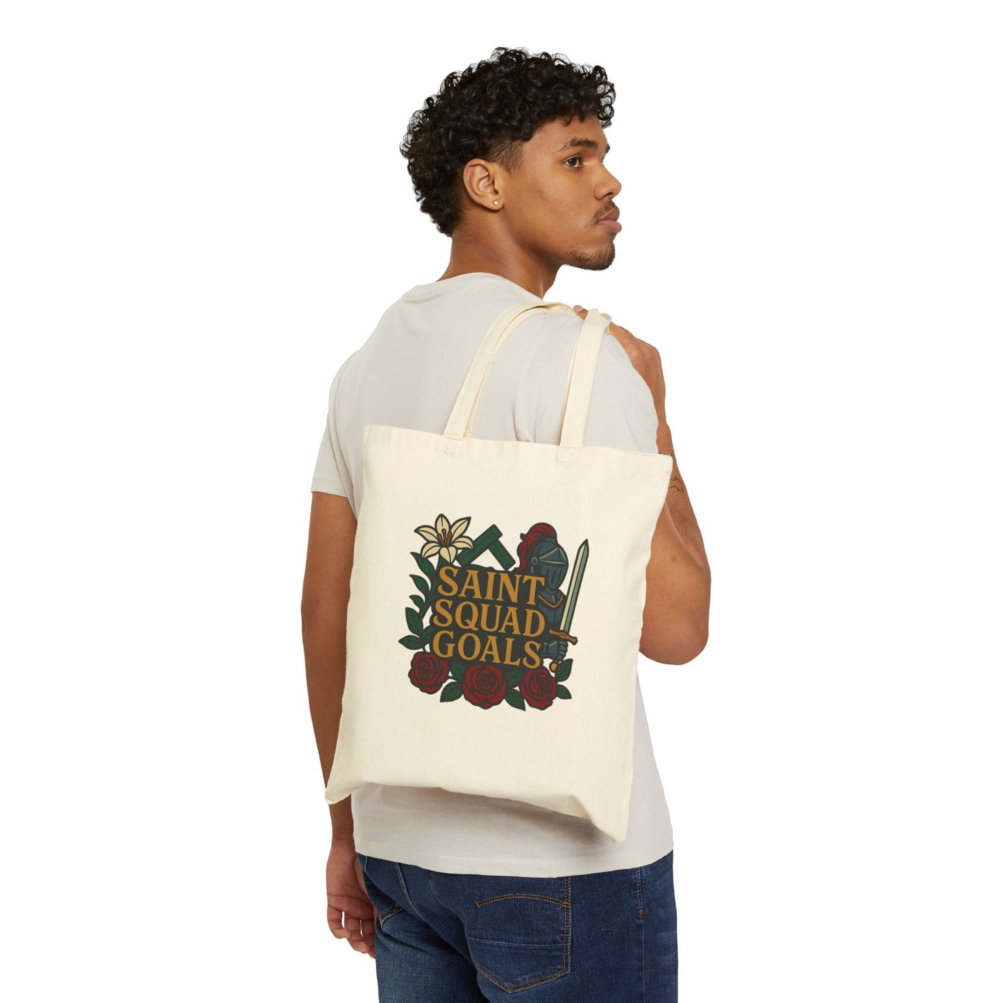 Saint Squad Goals Tote Bag | Flower Design Eco-Friendly Shopping Bag, Gift for Friends, Beach, Gym or Travel