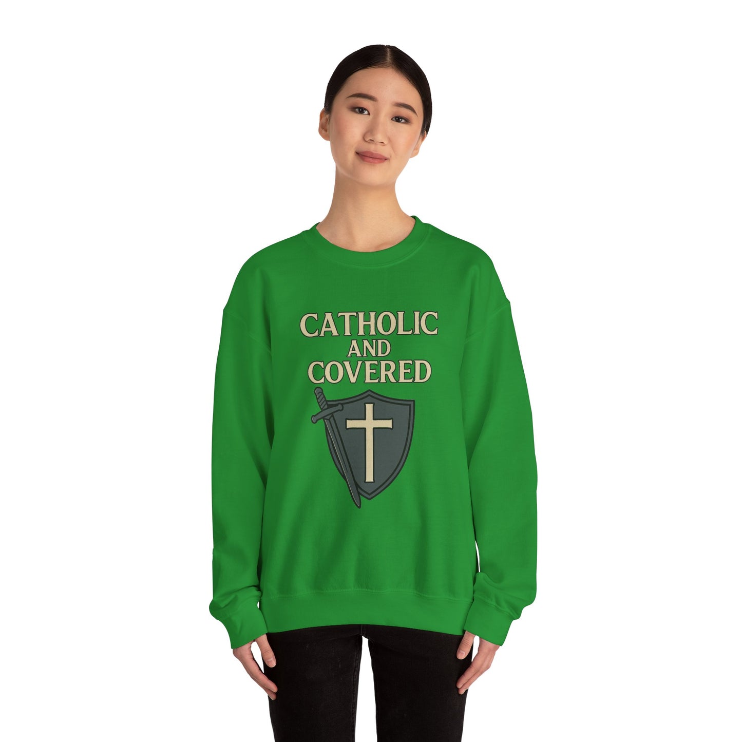 Catholic and Covered Sweatshirt, Religious Crewneck for Faith Lovers, Christian Gift for Holidays, Comfortable Everyday Wear, Unisex Apparel