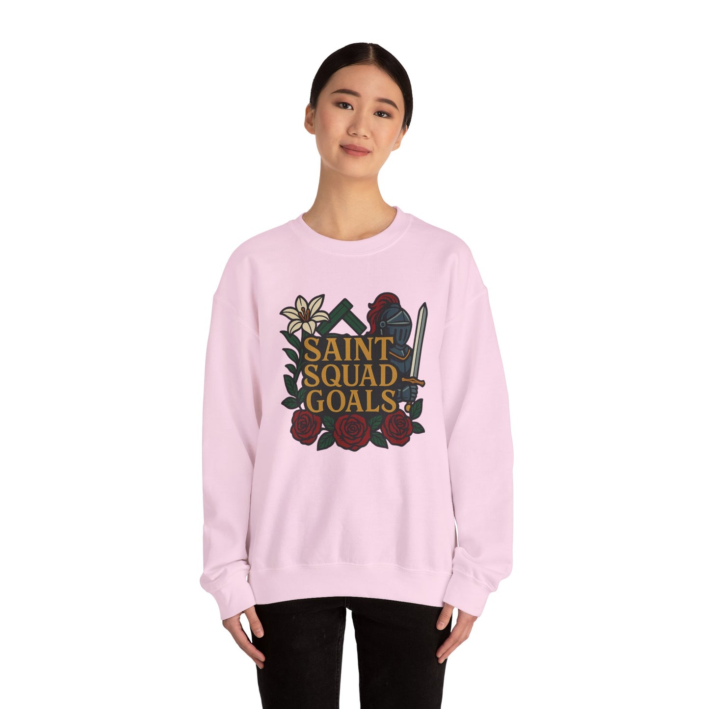Saint Squad Goals Crewneck Sweatshirt, Cozy Unisex Sweatshirt, Gift for Friends, Holiday Apparel, Casual Fashion, Motivational Clothing