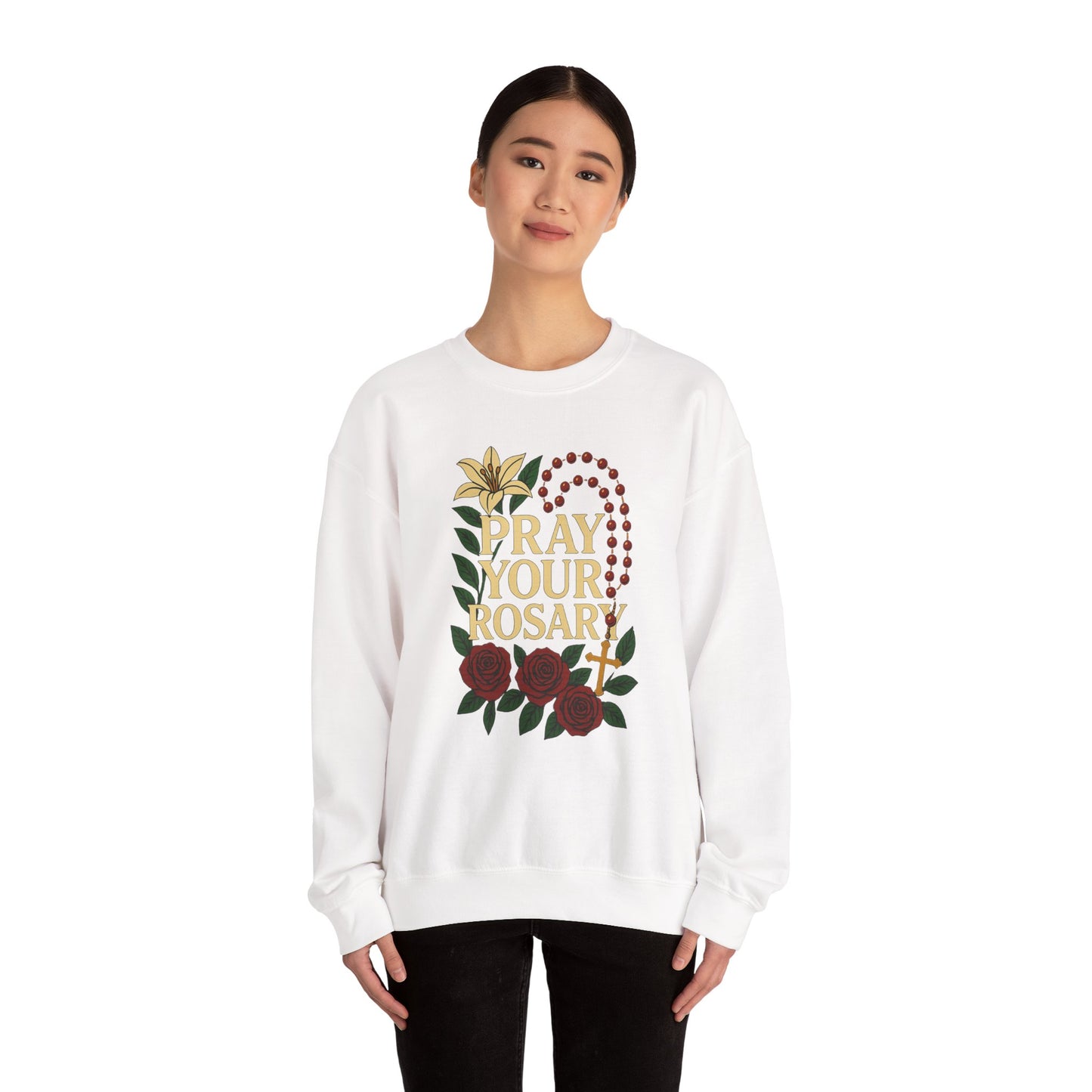 Pray Your Rosary Sweatshirt, Religious Crewneck, Christian Gift, Faith and Prayer Apparel, Cozy Spiritual Clothing, Perfect for Church